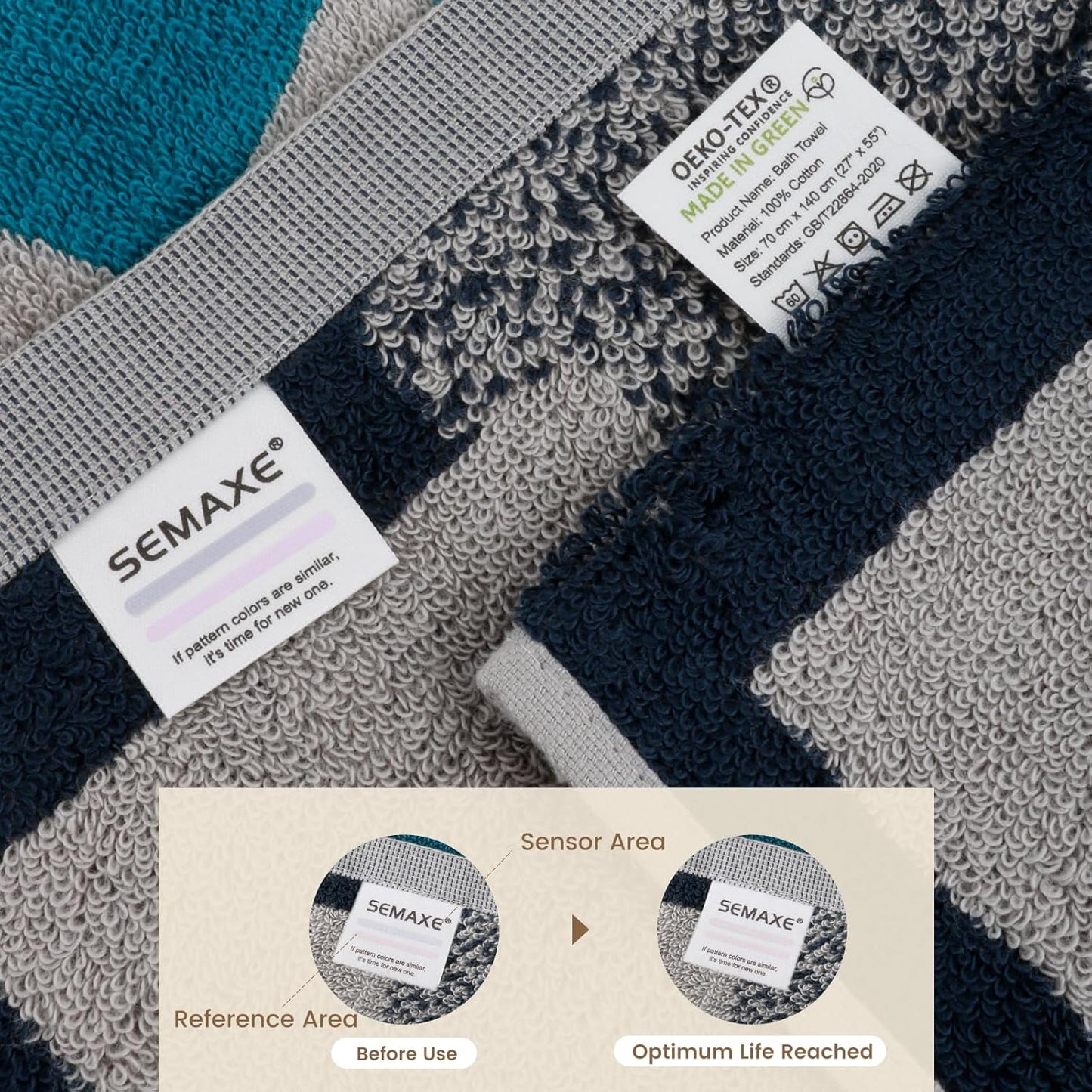 SEMAXE 4-Pack Luxury Bath Towels for Bathroom, 100% Cotton, Soft, Absorbent, and Quick-Drying, 55"x27", Impression, Perfect for Hotels, Gyms, and Spas