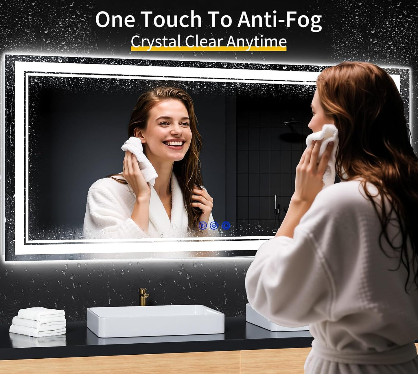 60"x28" LED Bathroom Mirror with Anti-Fog, Stepless Dimmable Lights, 3 Color Modes, Shatter-Proof Tempered Glass, Memory Function & Waterproof Design