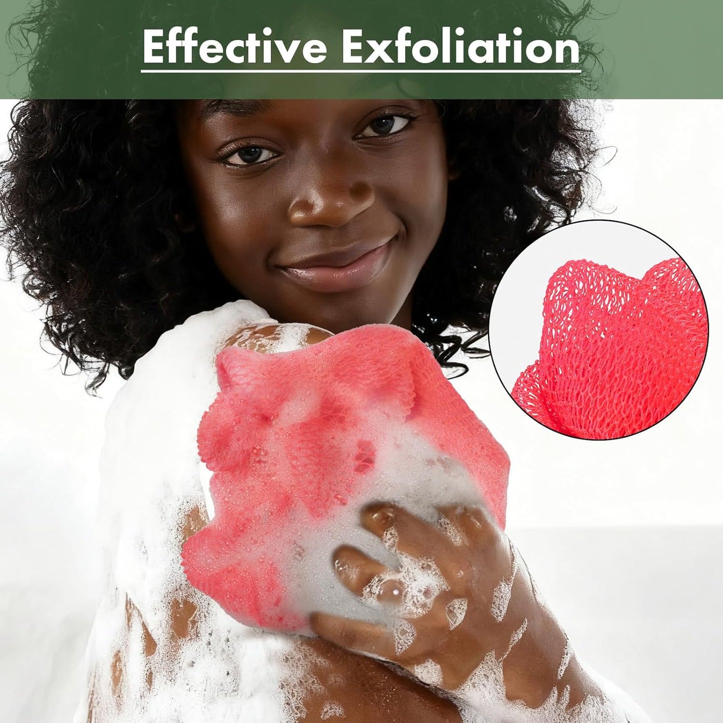 African Net Sponge Authentic with Handles (Set of 2), African Exfoliating Net Sponge, Exfoliating Body Scrubber Bath Sponge - Bathing Accessories with Storage Bag (Rose & Bright Yellow)