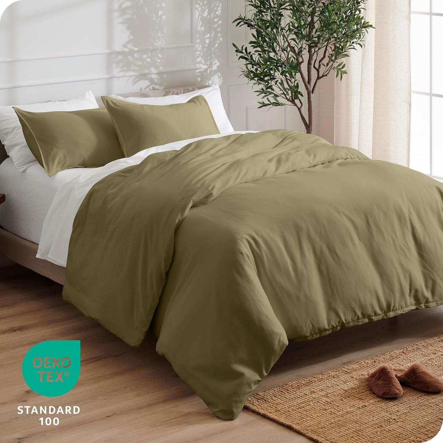Bare Home Bedding Duvet Cover King Size - Premium 1800 Super Soft Collection - Lightweight, Cooling - Soft Breathable Bedding Duvet Cover (King, Olive)