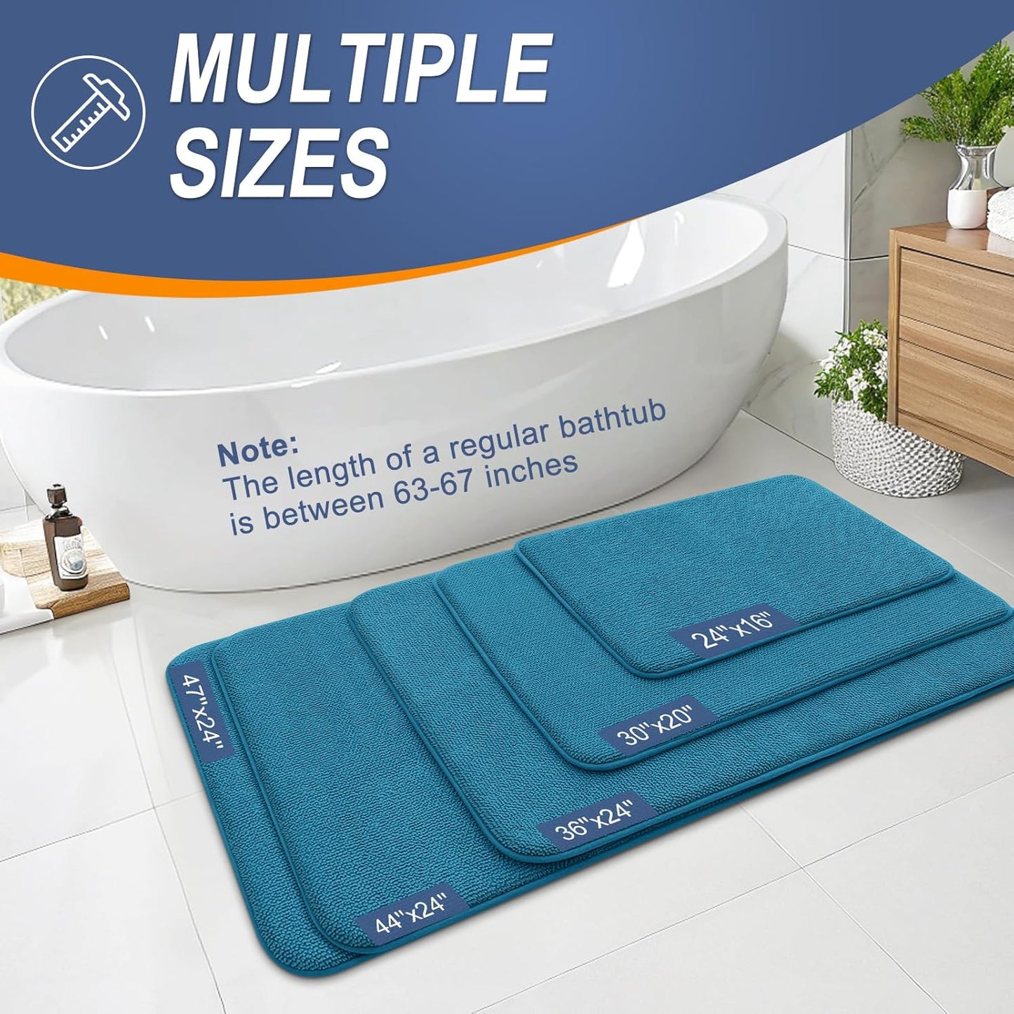 OLANLY Thick Memory Foam Bath Mat Rug 59x20, Extra Soft Absorbent Bathroom Rug, Quick Dry Bath Mat, Non-Slip, Machine Washable Carpet for Bathroom, Tub and Shower, Home Decor Accessories, Peacock Blue