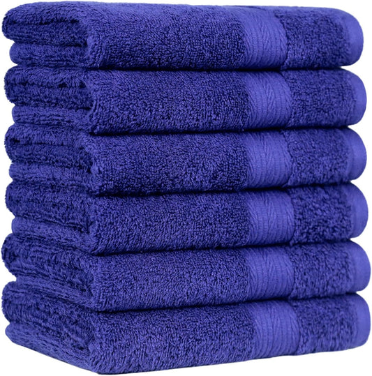 Amazon Basics 6 Piece hand towels for bathroom, Fade Resistant 100% Cotton Hand Towels, soft absorbent bathroom hand towels 6 - Pack (26''x16''), Navy Blue