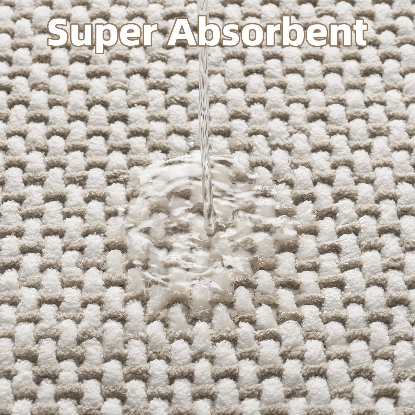 PADOOR-Bath Mat Runner-Super Absorbent Chenille Bathroom Mats-Rubber Backed Bath Mats for Bathroom Non Slip, Easy Clean Bathroom Runner Rugs Front of Bathtub,Shower Room,Sink-17×59, Beige&Cream