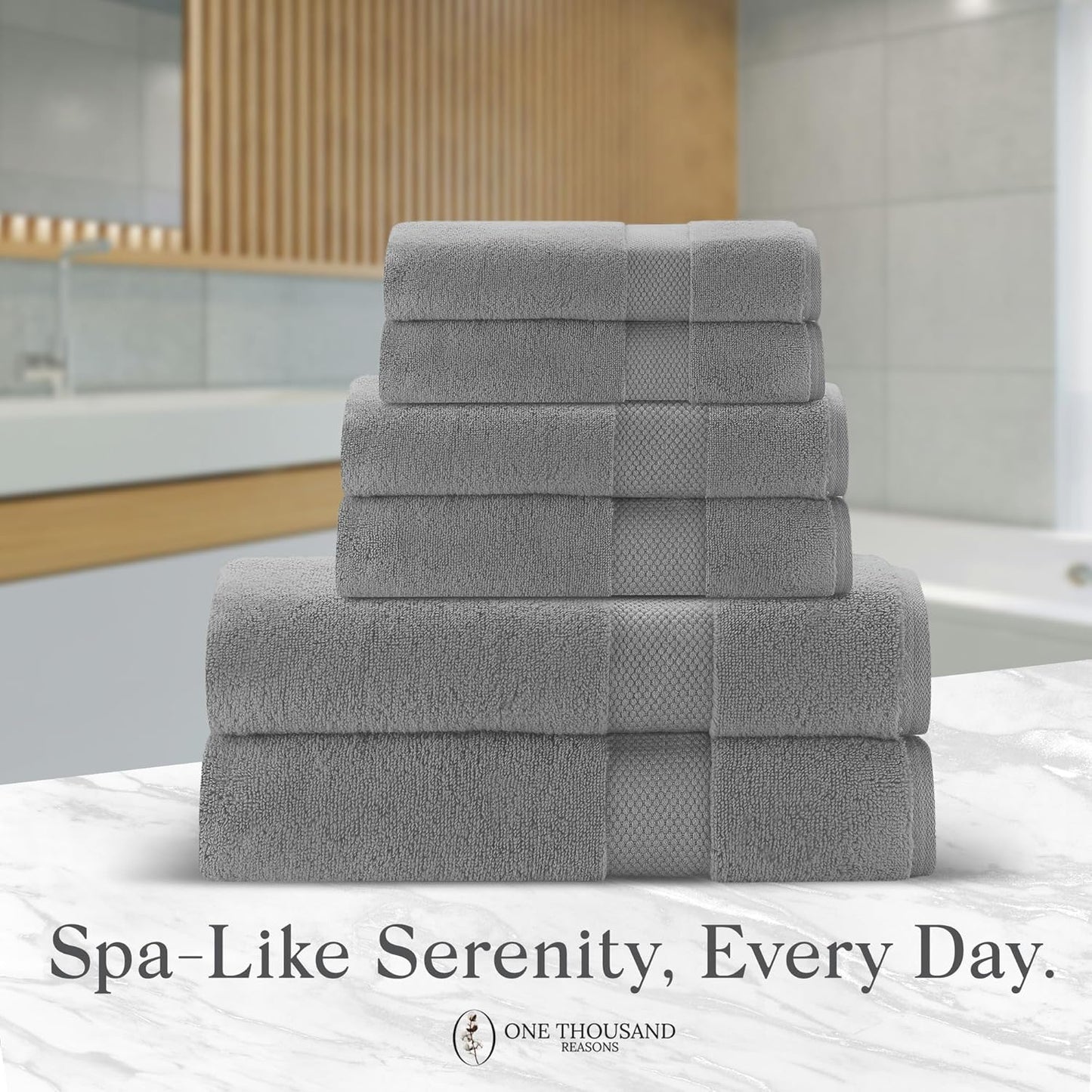 Premium Staple Cotton Bathroom Towel Set - Gray 600 GSM 6-Piece Luxury Bath Towel Set 1 Stripe - 2 Bath Towels, 2 Hand Towels & 2 Washclothes Set - High Absorbent & Quick Dry for Gym, Spa, Hotel