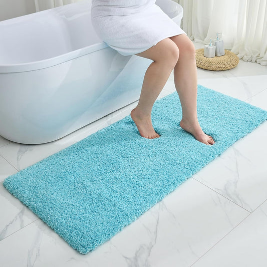 Bathroom Runner Rug 24x70 Teal Non Slip Fluffy Long Bath Mat for Bathroom Floor Washable Plush Luxury Large Bath Rug for Tub Absorbent Runner Rug for Bedside
