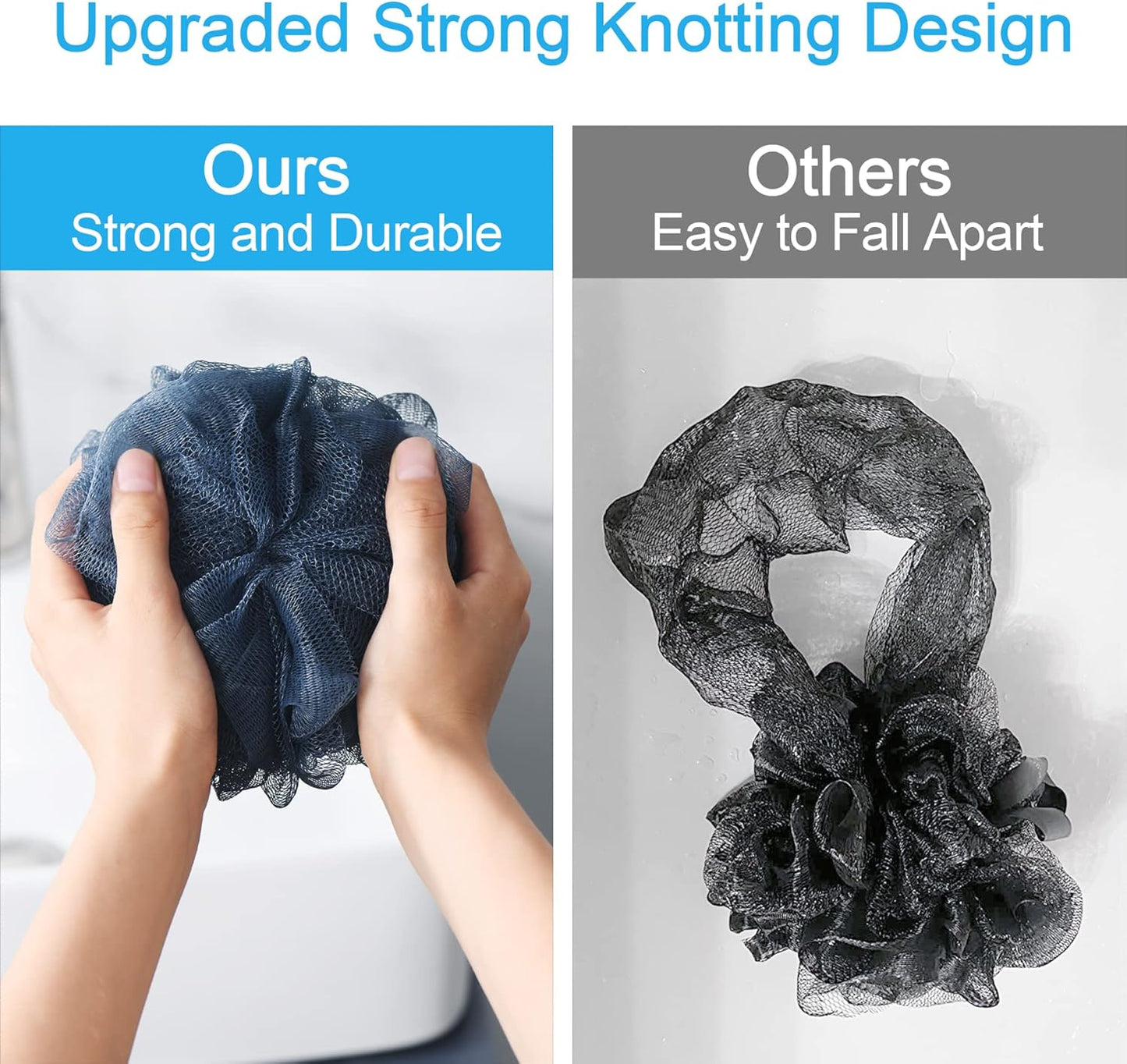 AmazerBath Loofah Sponge 60g/Piece, Exfoliating Bath Sponge Body Scrubber - Loofa Set of 4 Grey Blue-Pink-Grey-White