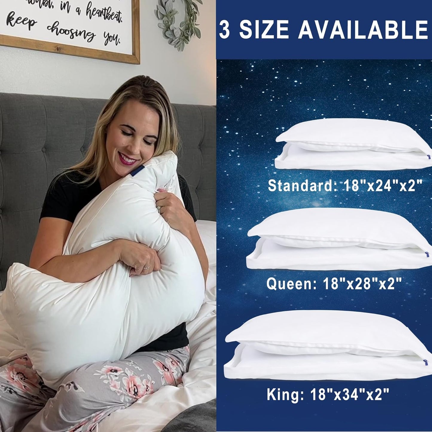 ACCURATEX Fluffy Pillow Cover, 100% Cotton Shell Filled with Down Alternative, Revive Old Flat Pillows, L Shaped Zipper Pillow Protector for Standard Size Pillow, Removable & Machine Washable