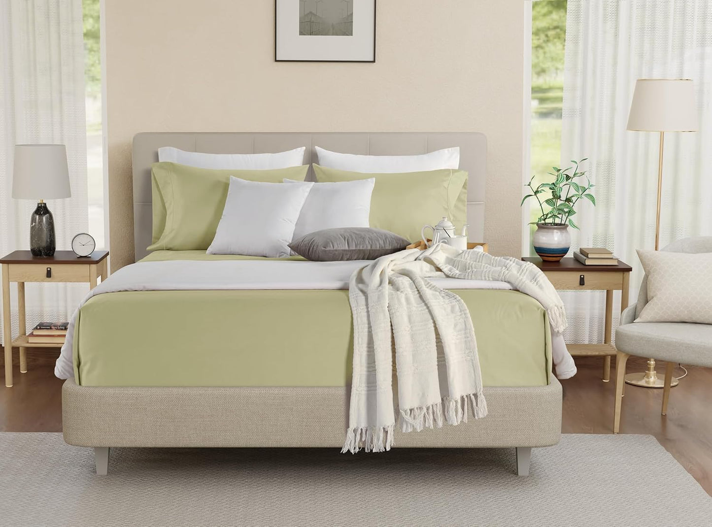 100% Cotton Bed Sheets Queen Size Bed Set, 800 Thread Count Deep Pocket Queen Sheet Set, No lint Soft Breathable Sateen Weave 4-Piece Egyptian Cotton Sheets, Fits upto 17", Machine Washable- Seafoam