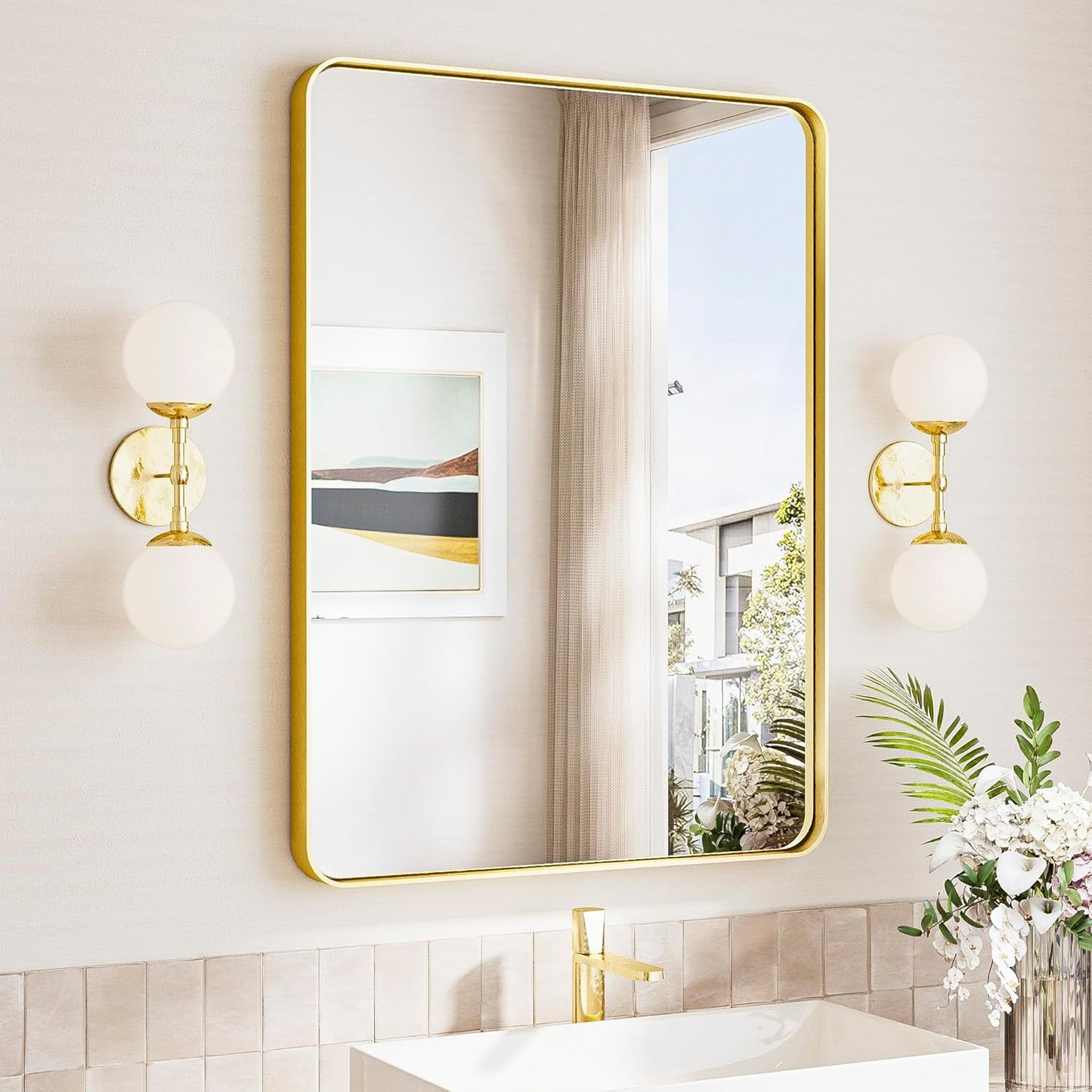 TokeShimi 24x32 Brushed Gold Bathroom Mirror,Bathroom Vanity Mirror with Tempered Glass,Shatterproof Vanity Wall Mirror for Bathroom with Aluminum Frame(Horizontal/Vertical)