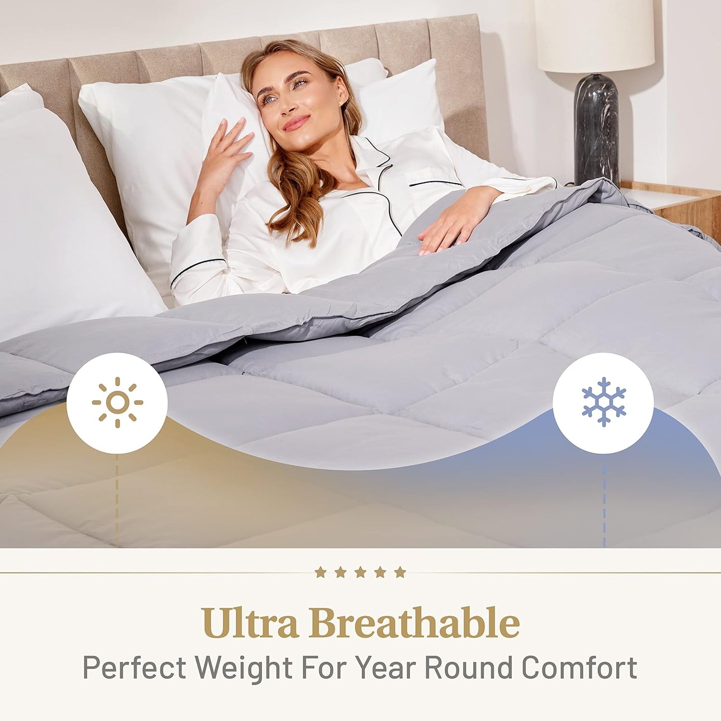 Lavish Comforts® Gray King Comforter – Fluffy Down Alternative Duvet Insert, Light Gray Comforter, All-Season Bedding, Hypoallergenic, Machine Washable, King Duvet Insert w/Corner Loops