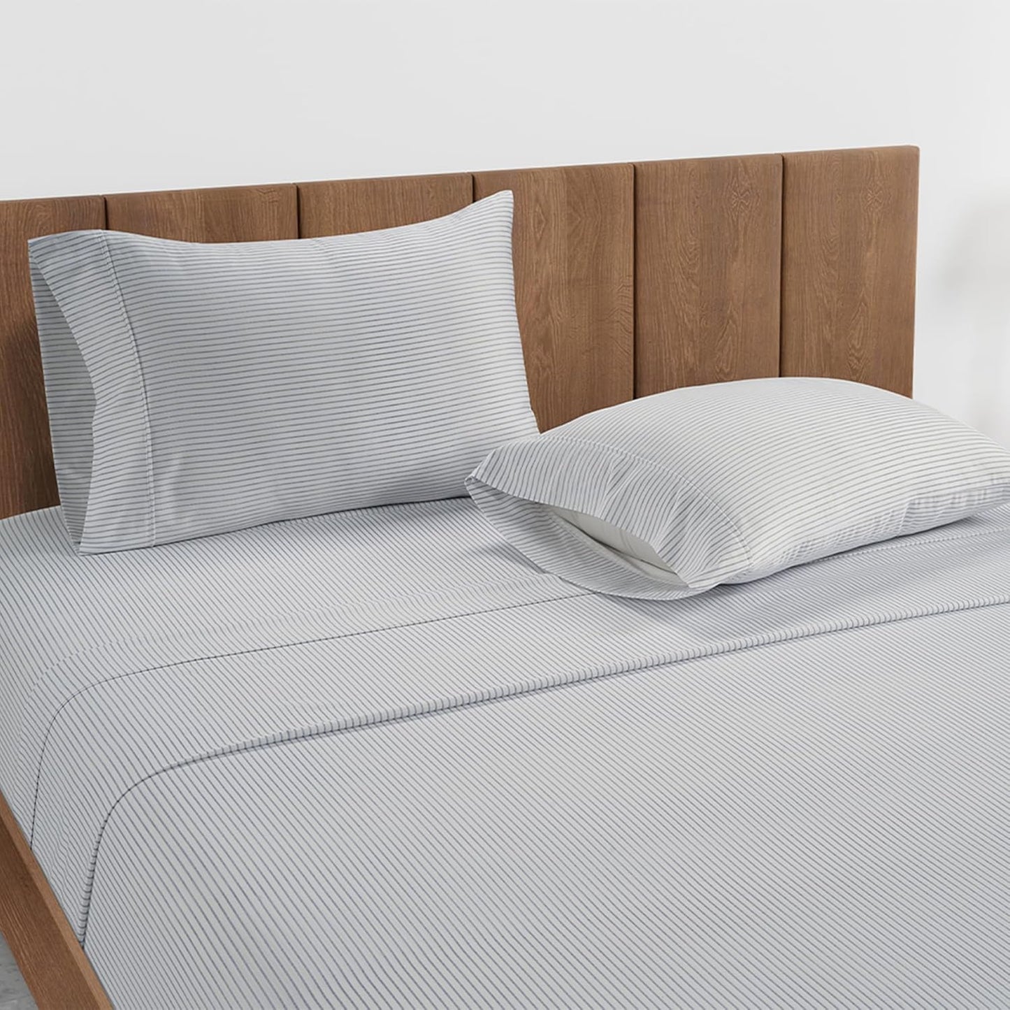 LANE LINEN Split King Sheets for Adjustable Bed – 450 Thread Count 100% Cotton Sateen Sheets, Soft & Cooling, 15” Deep Pocket Fitted Sheet, Hotel Bedding & Pillowcases, Ticking Stripe