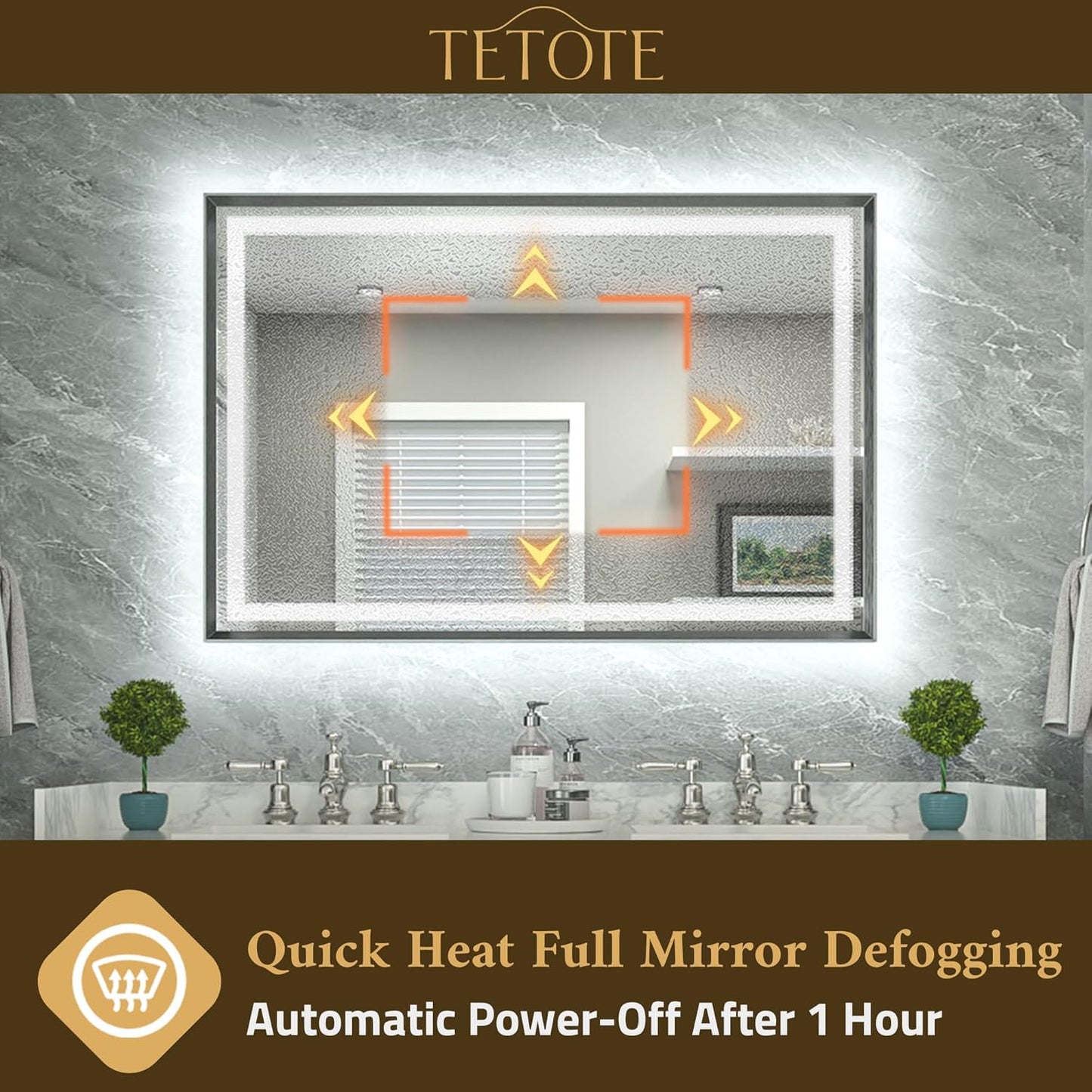 TETOTE 24 x 32 Bathroom LED Mirror Brushed Gunmetal Gray Frame Frontlit & Backlit Vanity Mirror Anti-Fog Stepless Dimmable 3 Colors White/Warm/Natural Wall-Mounted