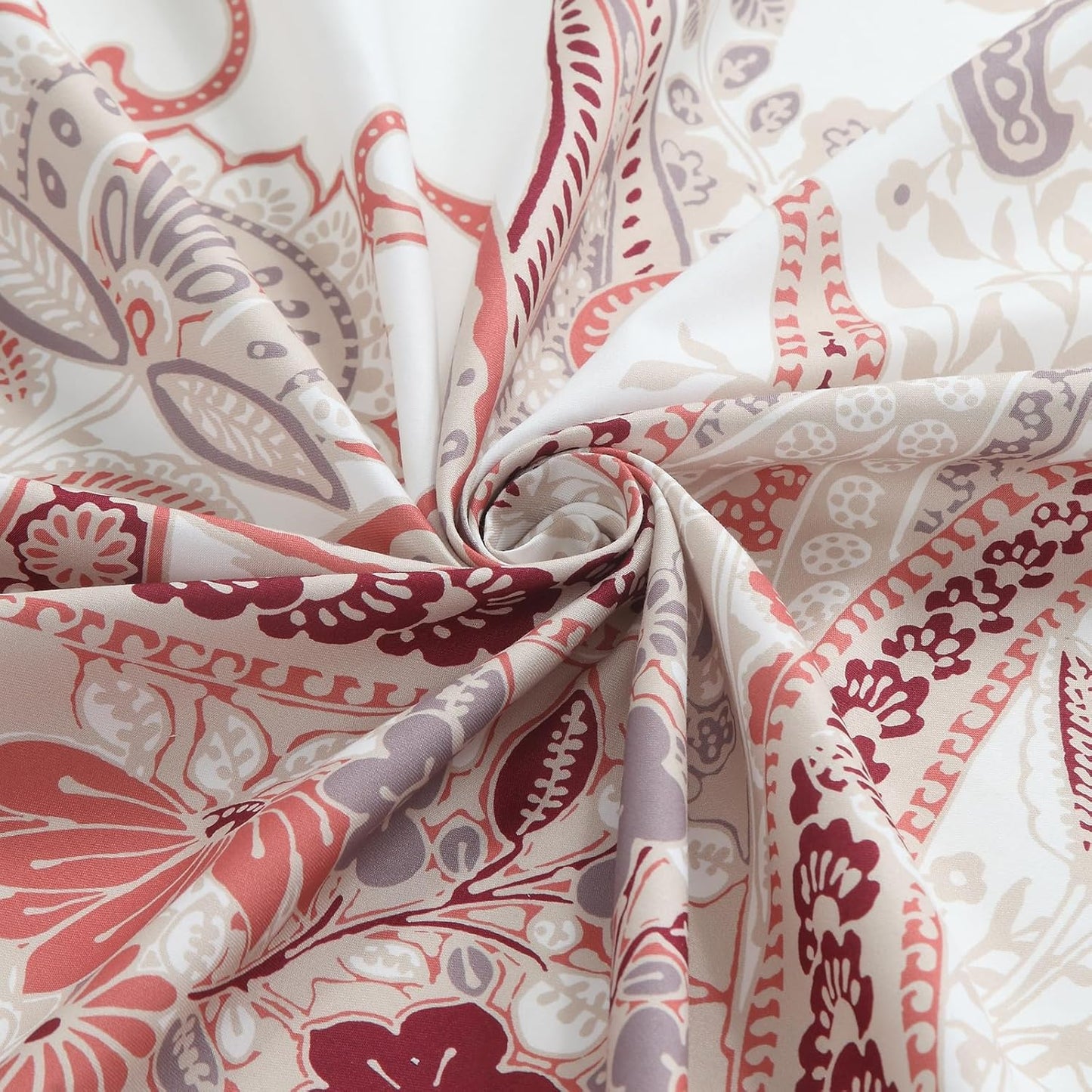 Long Shower Curtain 72x78 Inch - Water-Repellent Off-White Premium Fabric with Burgundy Terracotta Taupe Paisley Floral Design