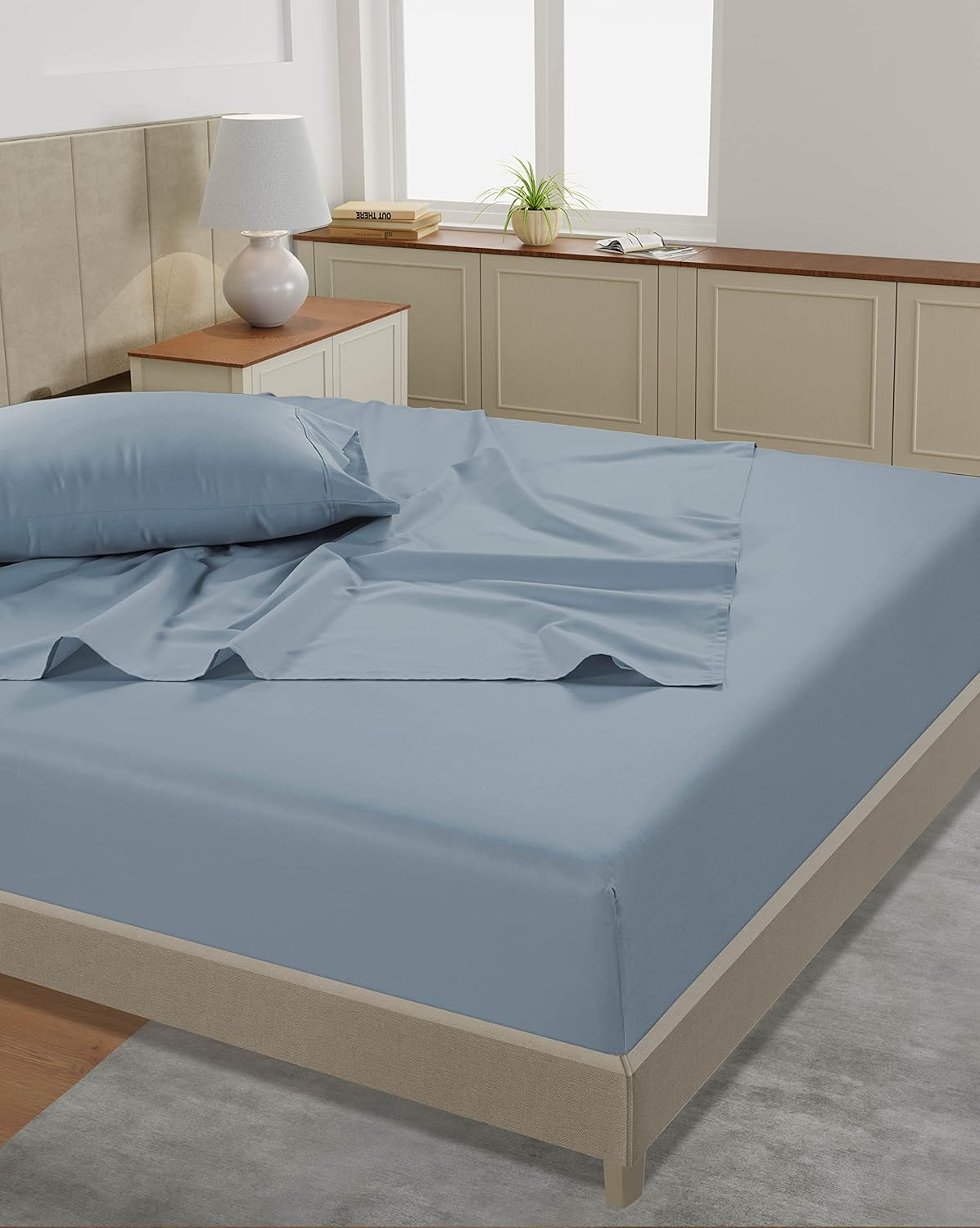 LANE LINEN Twin Extra Long Sheets – 450 Thread Count Cooling Cotton Sheets, Soft & Comfy Sateen Weave, 15” Deep Pocket Fully Elasticized Fitted Sheet, Hotel Sheet & Pillowcase Set, French Blue