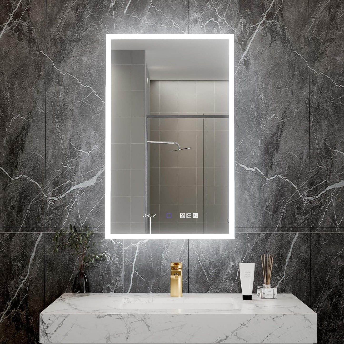 Lighted Medicine Cabinet with Mirror 20"x32" Recessed LED Medicine Cabinet Mirror, Front&Backlit, 3-Color Temperatures，Stepless Dimming, Anti-Fog, Magnifier, 2 Outlets, Storage Shelves, Left Hinge
