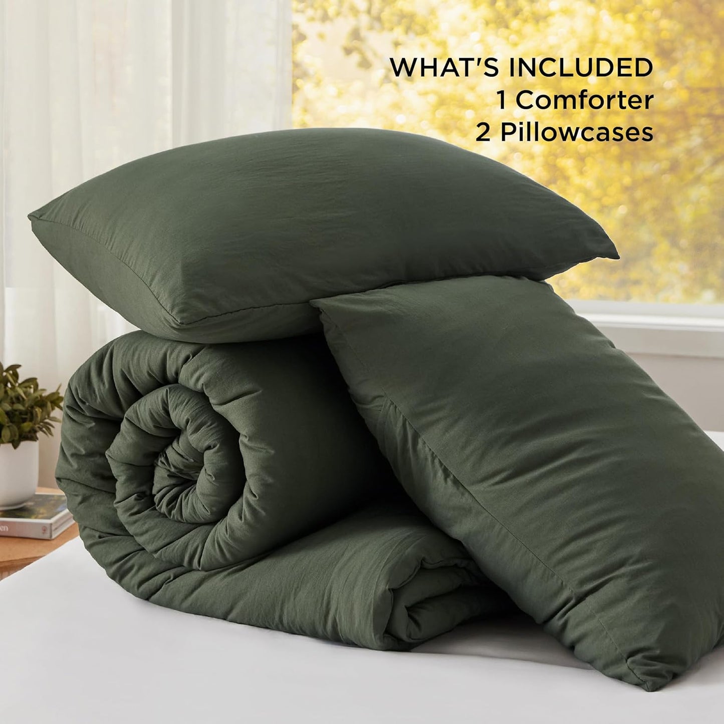 Bedsure Oversized Queen Comforter Set, Dark Green Soft Prewashed Bedding for All Seasons, 3 Pieces GentleSoft™ Down Alternative Bed Set, 1 Lightweight Comforter (98"x98") and 2 Pillowcases (20"x26")