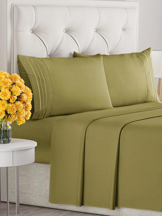 Full Size 4 Piece Sheet Set - Extra Soft, Breathable & Cooling Sheets - Hotel Luxury Durable Bed Sheets for Women & Men - Deep Pockets, Easy-Fit & Wrinkle-Free Sheets - Olive Yellow Oeko-Tex Sheets