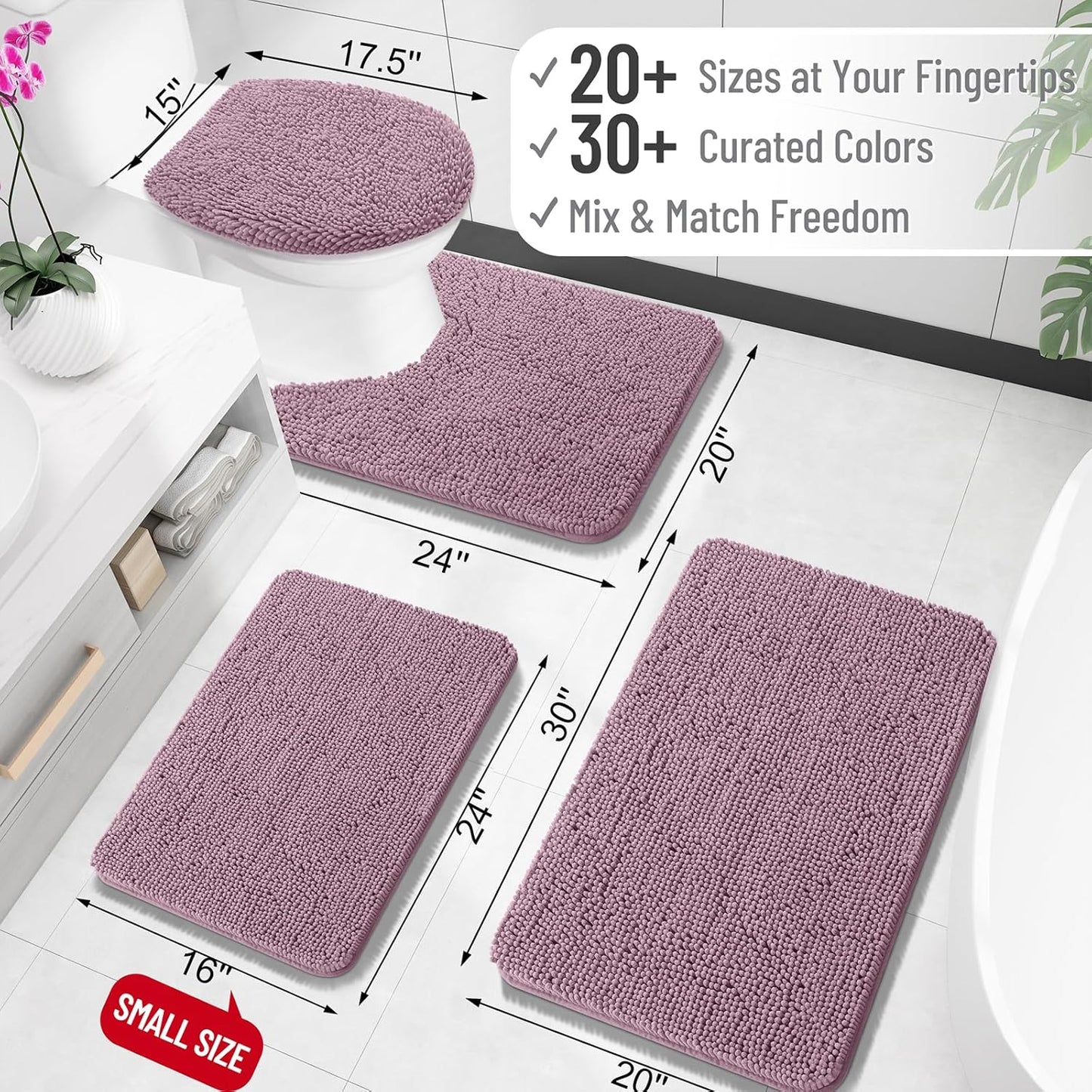 OLANLY Bathroom Rugs 36x24, Extra Soft Absorbent Chenille Bath Rugs, Rubber Backing Quick Dry, Machine Washable Bath Mats for Bathroom Floor, Tub and Shower, Home Decor Accessories, Deep Plum