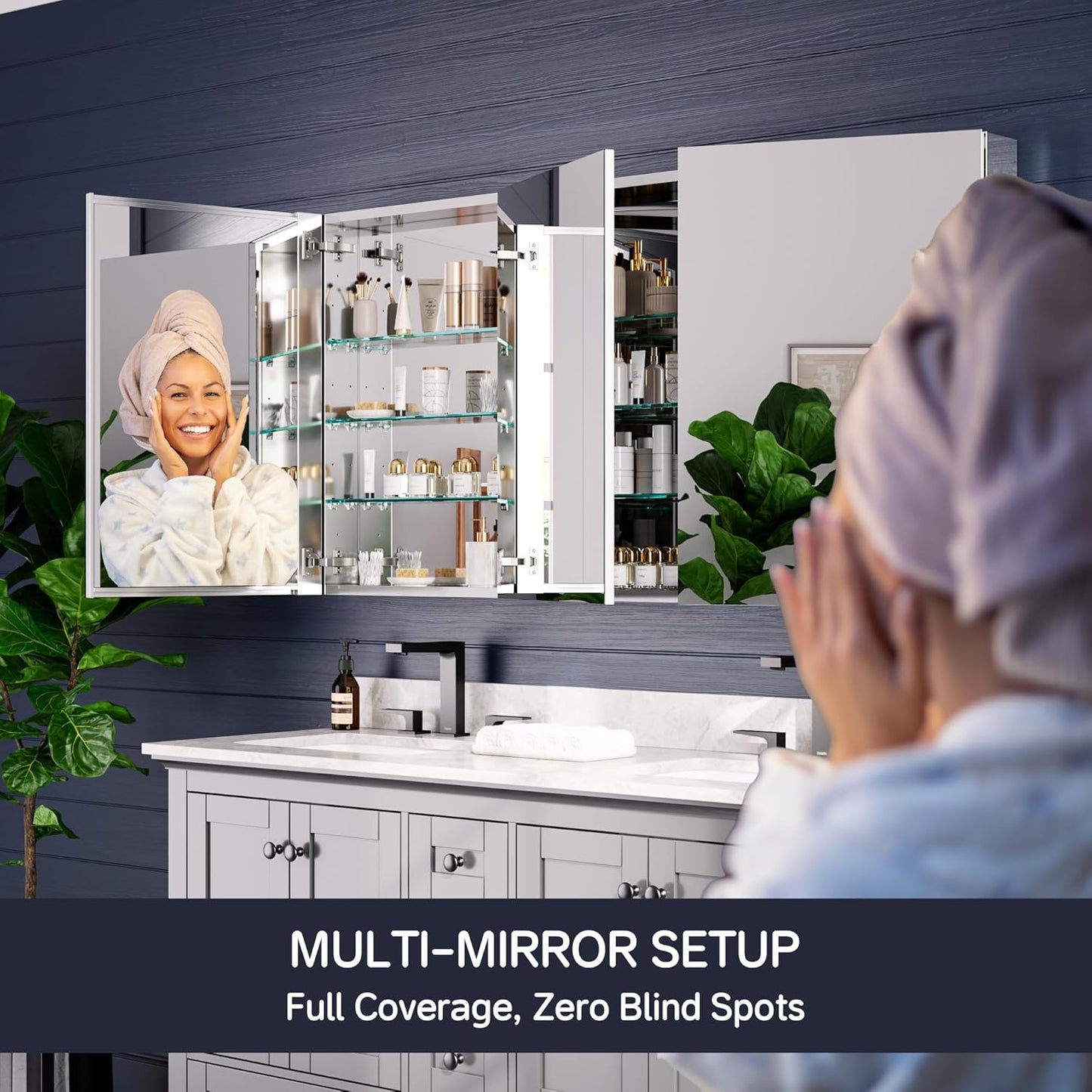 Medicine Cabinet 60" x 30", Bathroom Medicine Cabinet with Mirror, Recessed Medicine Cabinets with Adjustable Shelves, Soft-Closing Door, and Aluminum Alloy Frame - Reverse Installation, Silver