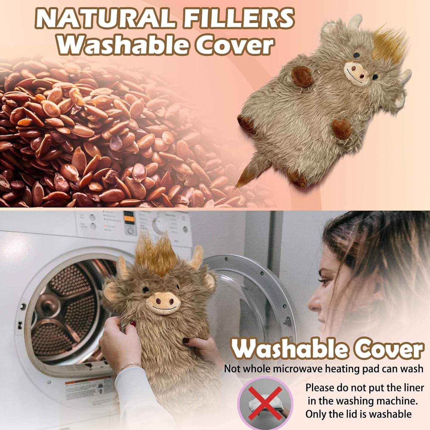 Microwave Heating Pad for Period Cramps Weighted Highland Cow Cute Stuffed Animal Removable Heated for Menstrual Adorable Plush Microwavable Heat Pack for Pain Relief Gifts for Kids Girls unscented