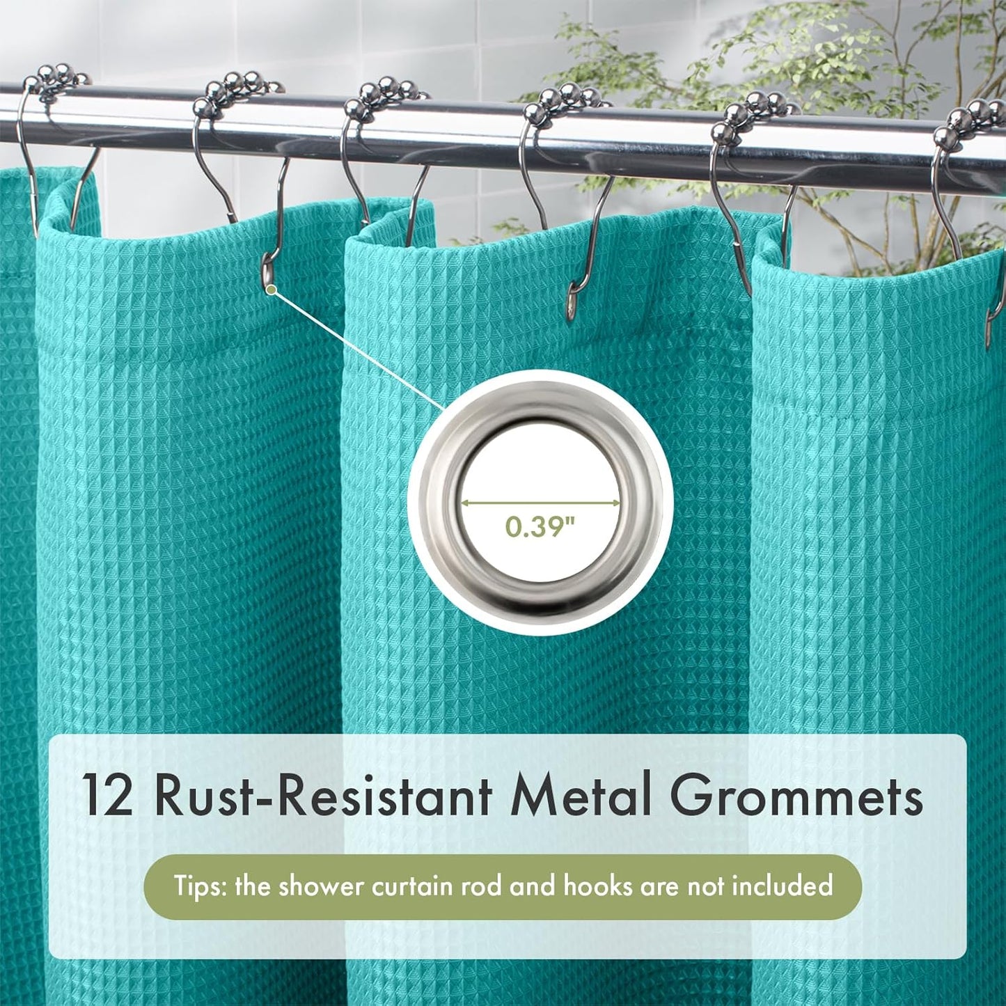 AmazerBath Teal Shower Curtain Waffle Textured, Turquoise Shower Curtains for Bathroom, Thick Fabric Heavy Duty 240GSM, Hotel Quality Bathroom Shower Curtains, Premium Polyester, 72 x 72 Inches