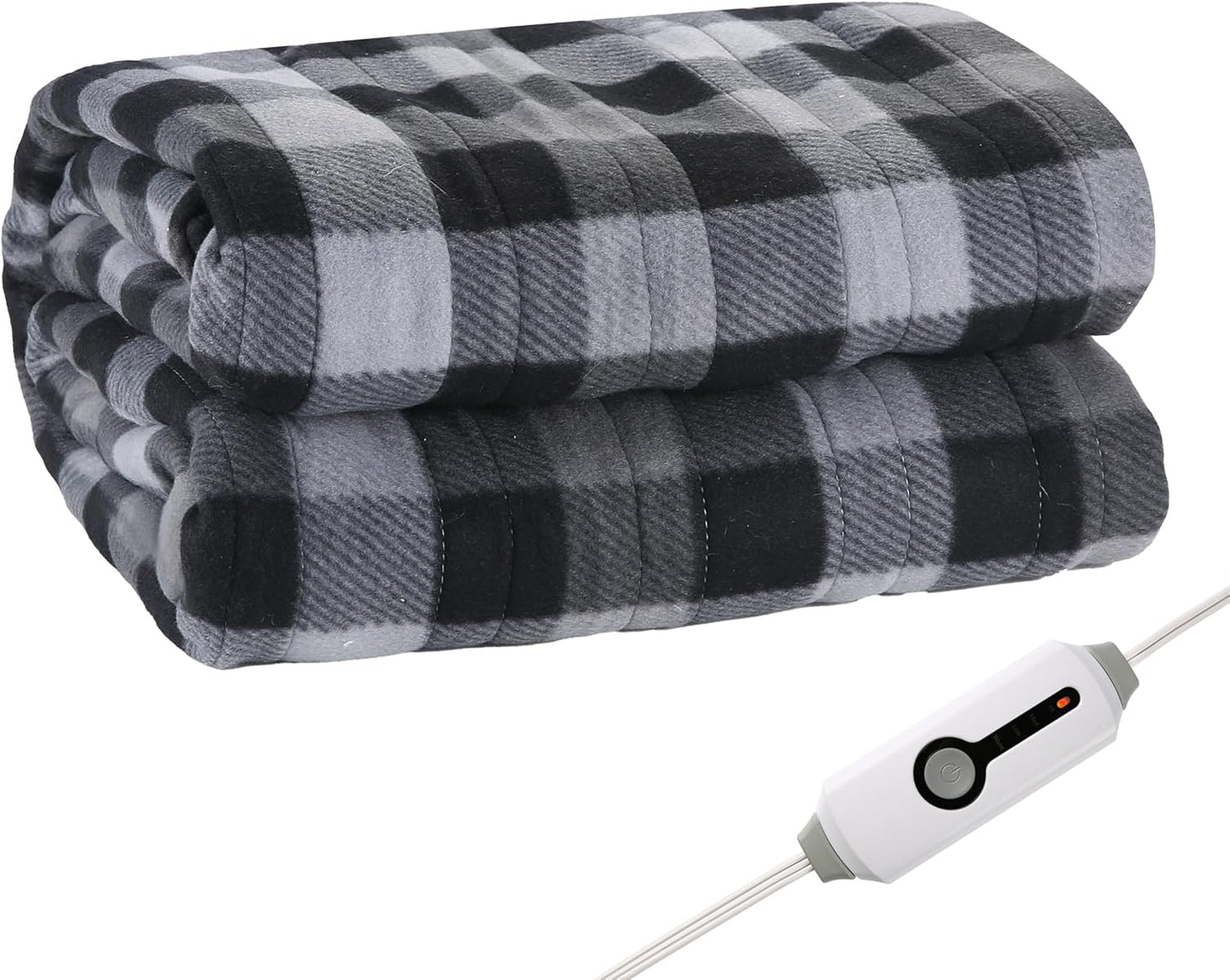 Electric Heated Blanket Full 72"x84", Soft Fleece with 10 Hours Auto-Off & 4 Heating Levels, Ultra-Soft, Warm Cozy, Machine Washable, Plaid Pattern, Dark Gray