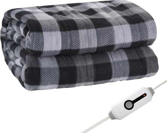 Electric Heated Blanket Full 72"x84", Soft Fleece with 10 Hours Auto-Off & 4 Heating Levels, Ultra-Soft, Warm Cozy, Machine Washable, Plaid Pattern, Dark Gray
