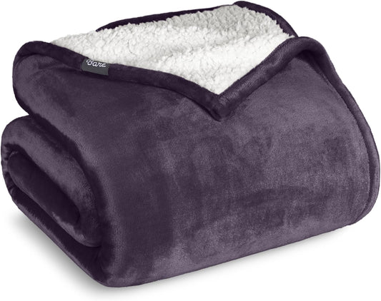 Bare Home Sherpa Fleece Blanket - King Size - Blanket for Bed, Sofa, and Couch - Warm & Lightweight - Fluffy & Soft - Reversible (King, Eggplant)