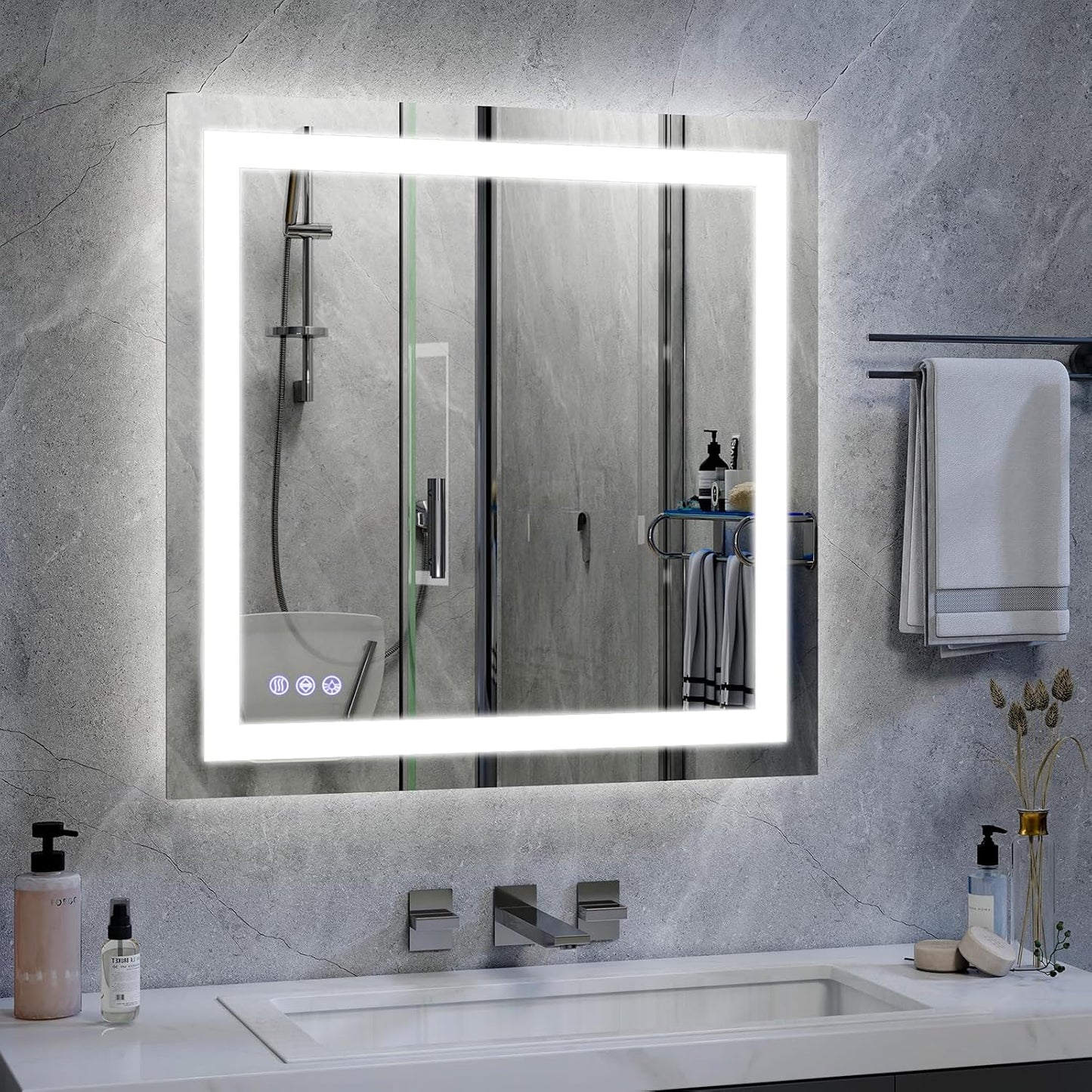VooBang Bathroom Mirror with Lights 40 x 40 inches - 3 Adjustable Lighting Modes LED Bathroom Vanity Mirror, Anti-Fog, Memory Function, Tempered Glass, Wall Mounted Horizontally Vertically