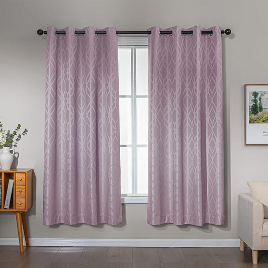 Amazon Basics Jacquard 2-Piece 100% Blackout Curtains, Living Room and Bedroom Drapes, Thermal Insulated Window Treatment, 52"x72", Pink