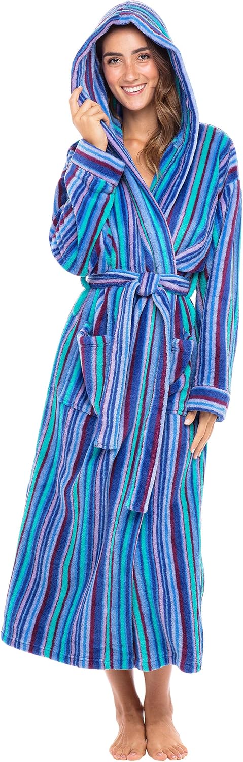 Alexander Del Rossa Womens Robe, Long Plush Bathrobe with Hood, Hooded Robes for Women Plus Size Bath Robe
