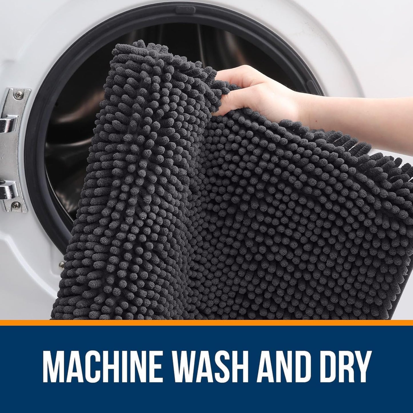 OLANLY Bathroom Rugs 40x32, Extra Soft Absorbent Chenille Bath Rugs, Rubber Backing Quick Dry, Machine Washable Bath Mats for Bathroom Floor, Tub and Shower, Home Decor Accessories, Dark Grey