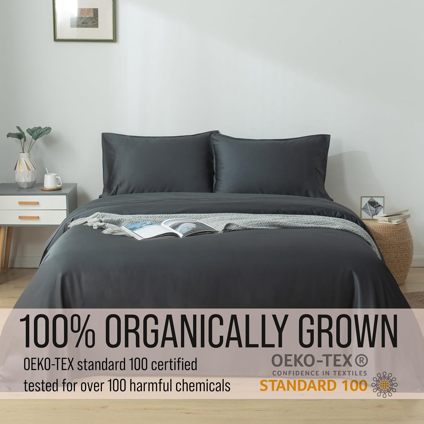 Bella Coterie Luxury Bamboo Viscose 34” Split Top King Size Sheet Set | 1 Fitted Sheet for Sleep Number & Adjustable Beds | 100% Organically Grown | Cooling & Soft | 18” Deep Pocket [Charcoal Grey]