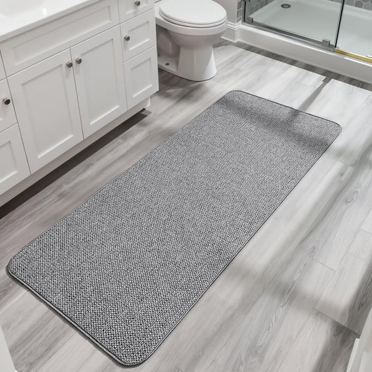Bath Mat,Ultra Thin Bathroom Runner Rugs,Large Bath Mats for Bathroom,Quick Dry,Non-Slip,Machine Washable,Low Pile,Bath Rug,Shower Outside,Sink,Home Decor Accessories.Grey,1'9"x3'11"（21x47inch）