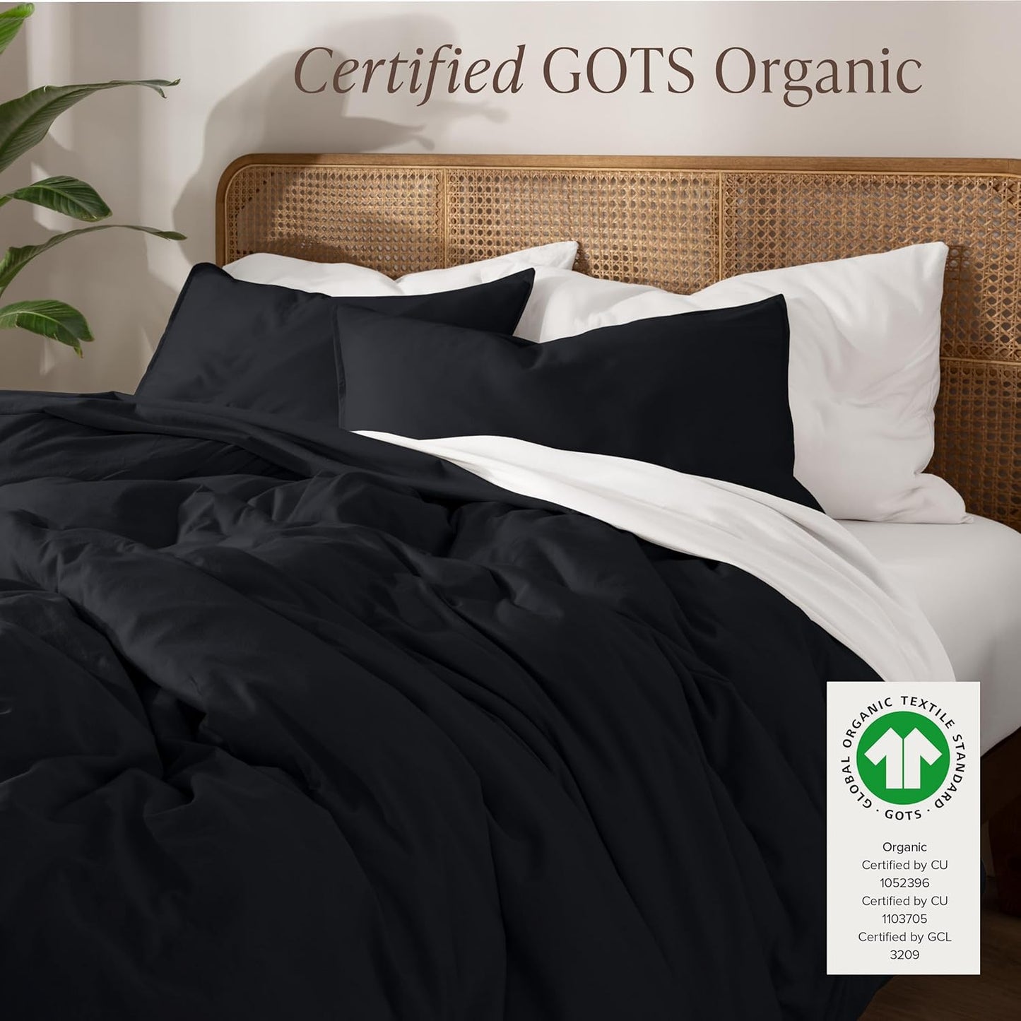 Bare Home 100% Organic Cotton Jersey Duvet Cover Set - Full/Queen Size - Ultra Soft - 100% Cotton - 3pcs - Corner Ties - Button Closure - Bedding Duvet Cover & Pillow Shams (Full/Queen, Black)
