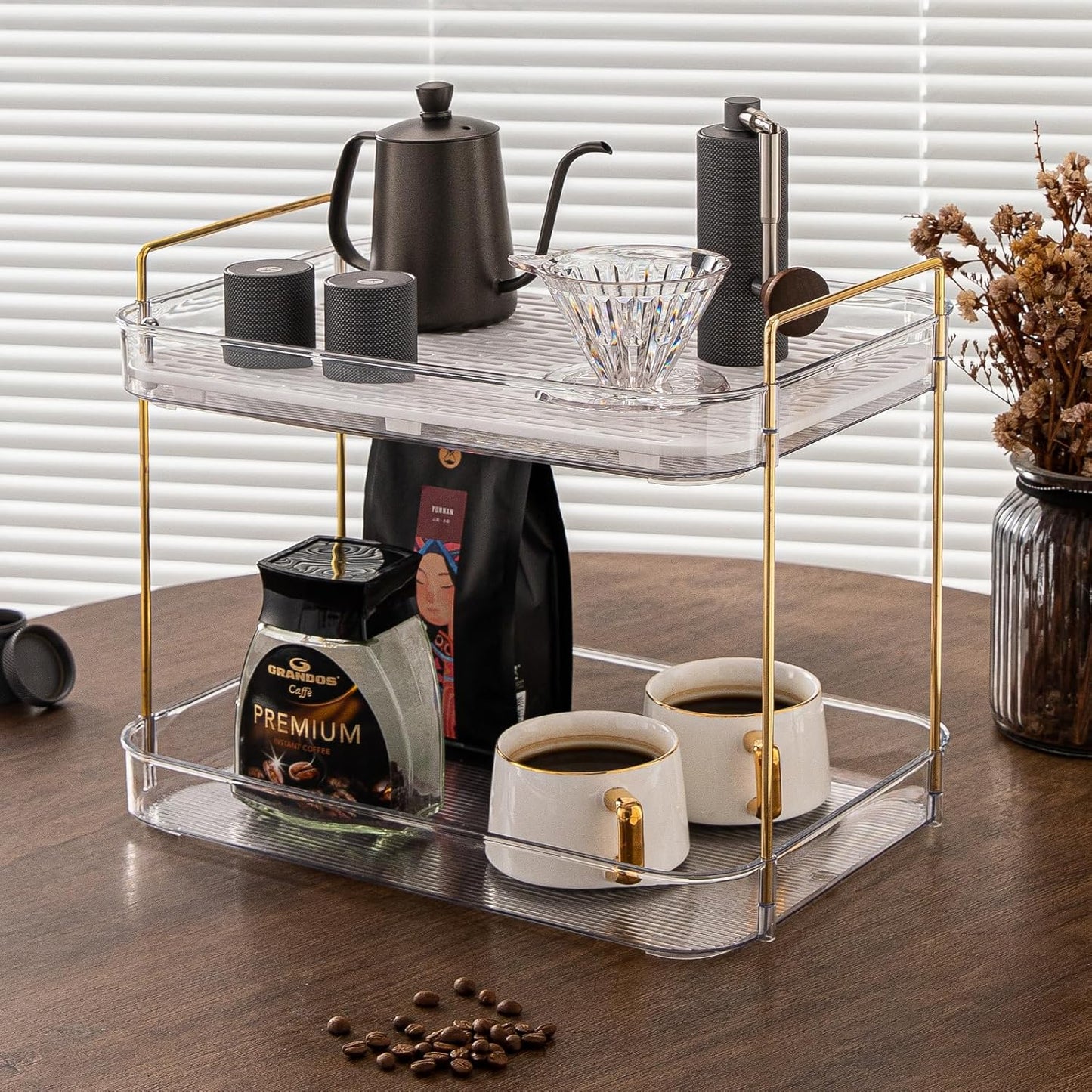 Seoneiro Whiskey Tray, Glass Cup Rack, Mug Holder, Coffee Cup Organizer, Bathroom Countertop Organizer with Drain Board Wine Glass Decorative, Food Tray, Kitchen Spice Rack