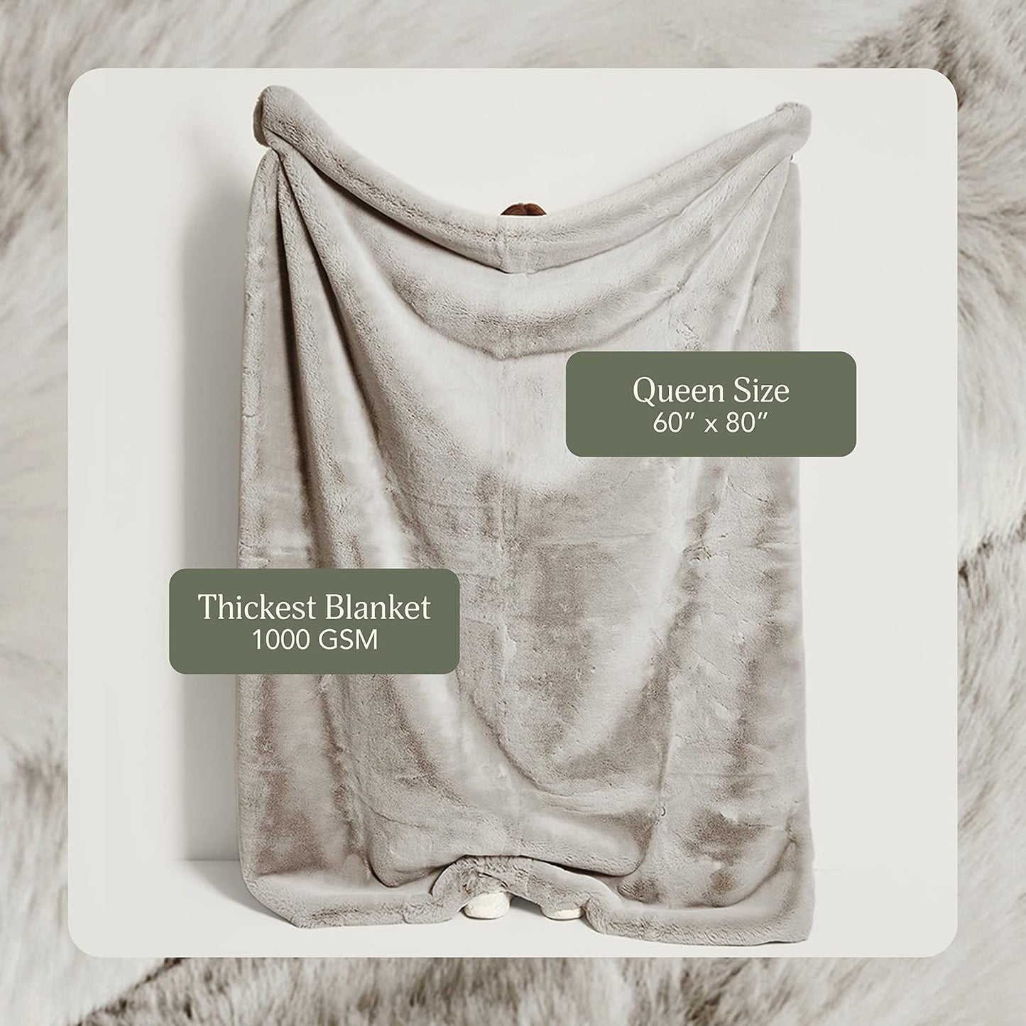 UnHide Marshmallow - Faux Fur Blanket - Heavy Weight, Extra Soft Blanket - Made from Recycled Materials - Machine Washable - Medium (60" x 80") - Greige