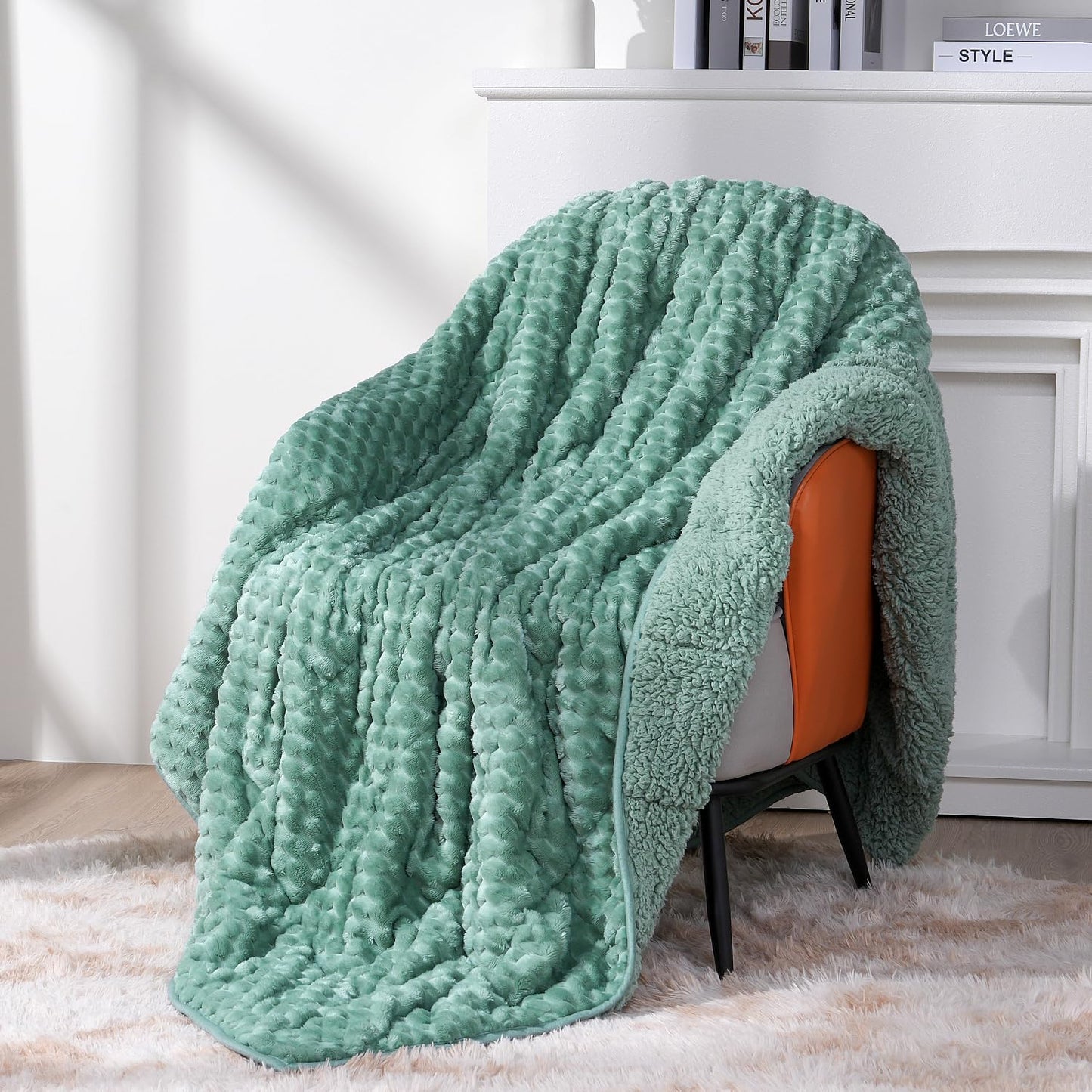 Topblan Sherpa Weighted Blanket for Adluts, Soft Cozy Jacquard Fleece Weighted Blankets Queen Size 20lbs, Thick Heavy Blanket for Sleeping, 60 x 80 inches, Sage Green