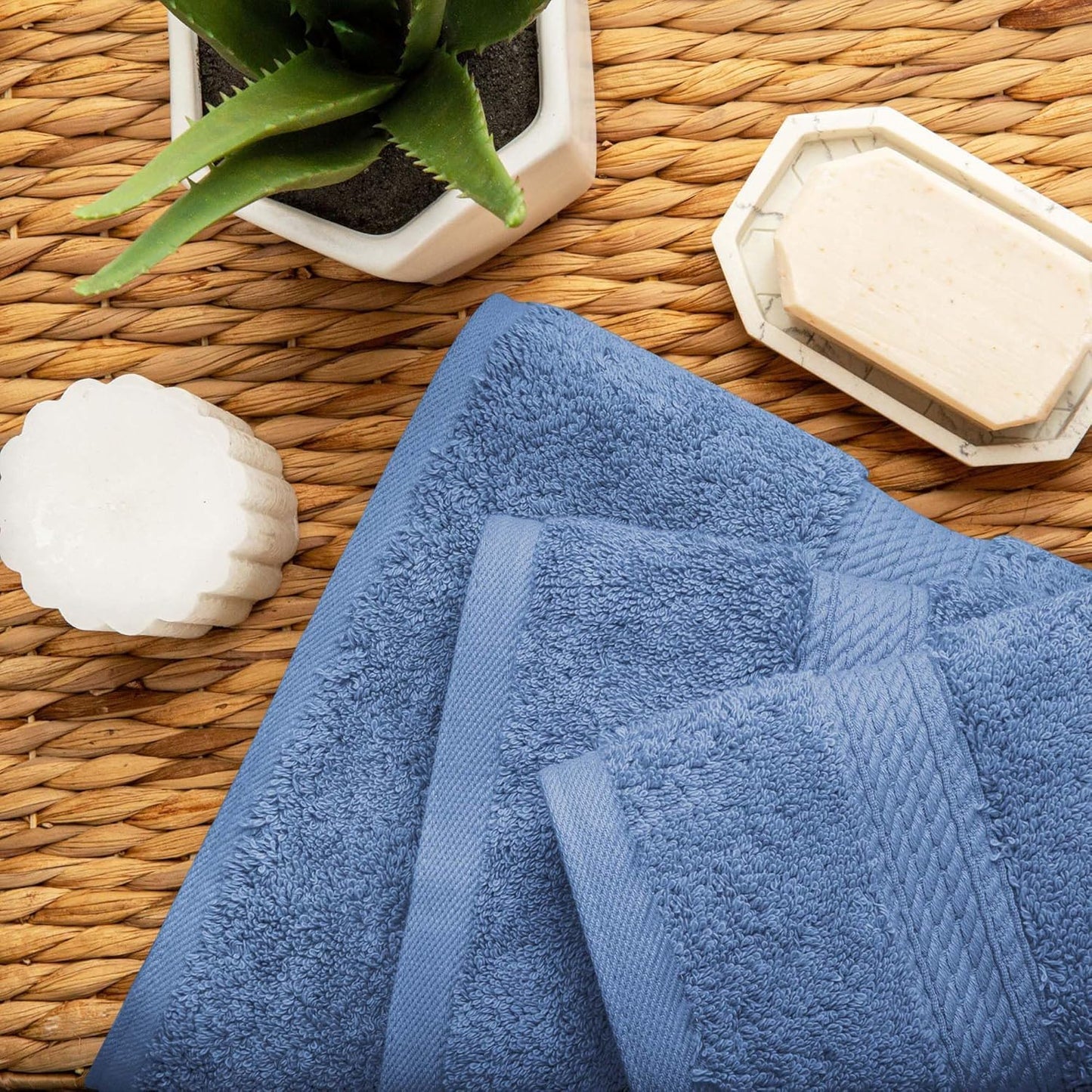 Superior Egyptian Cotton Pile 3 Piece Towel Set, Includes 1 Bath, 1 Hand, 1 Face Towel/Washcloth, Ultra Soft Luxury Towels, Thick Plush Essentials, Guest Bath, Spa, Hotel Bathroom, Denim Blue