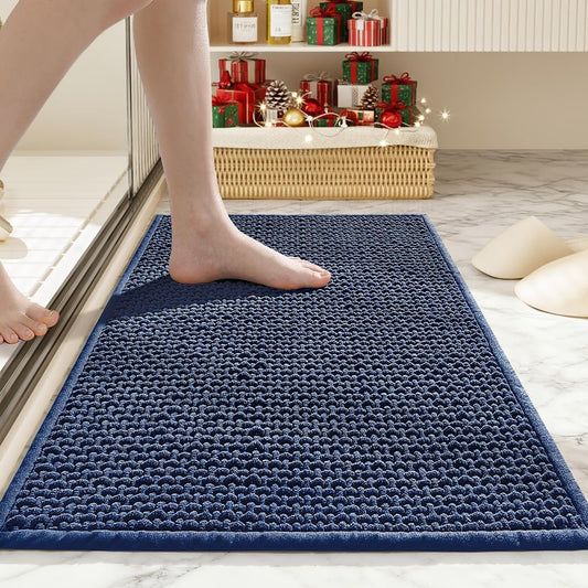 Bathroom Rugs Non Slip Washable, Super Absorbent Thin Bath Mat for Small Quick Dry Low Pile Bathroom Rug, (Navy Blue, 24″x16″)