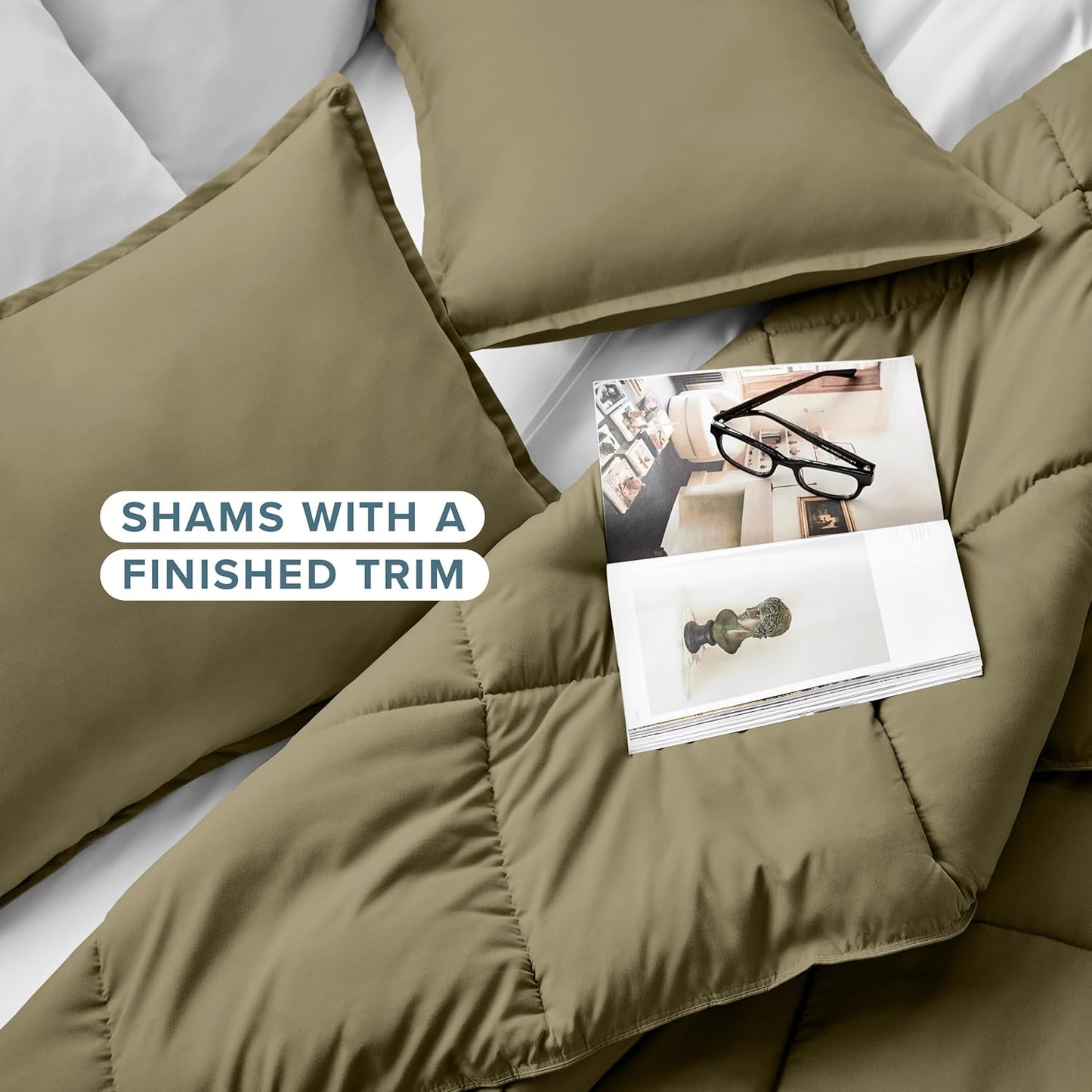 Bare Home Comforter Set - Full Size - Ultra-Soft - Goose Down Alternative - Premium 1800 Series - All Season Warmth (Full, Olive)