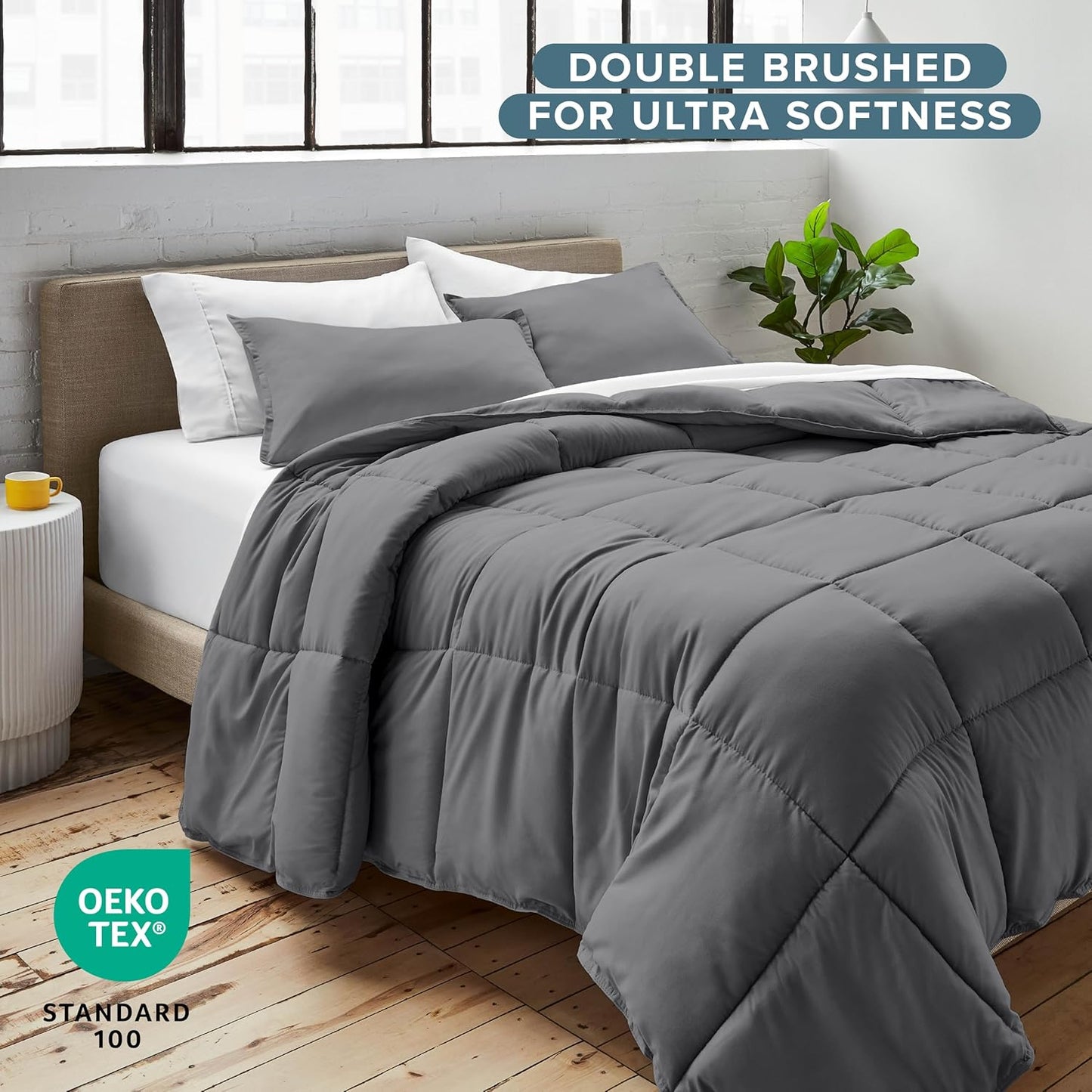 Bare Home Comforter Set - Super King Size - Ultra-Soft - Goose Down Alternative - Premium 1800 Series - All Season Warmth (Super King, Grey)