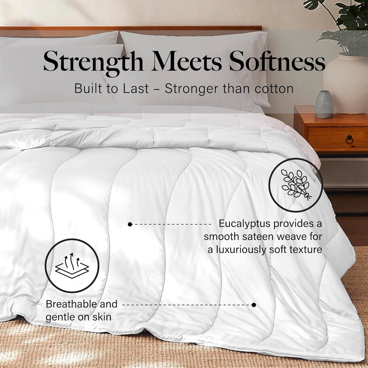 Modern Threads Tencel Lyocell Luxury Ultra Soft Down Alternative Comforter, White, Queen