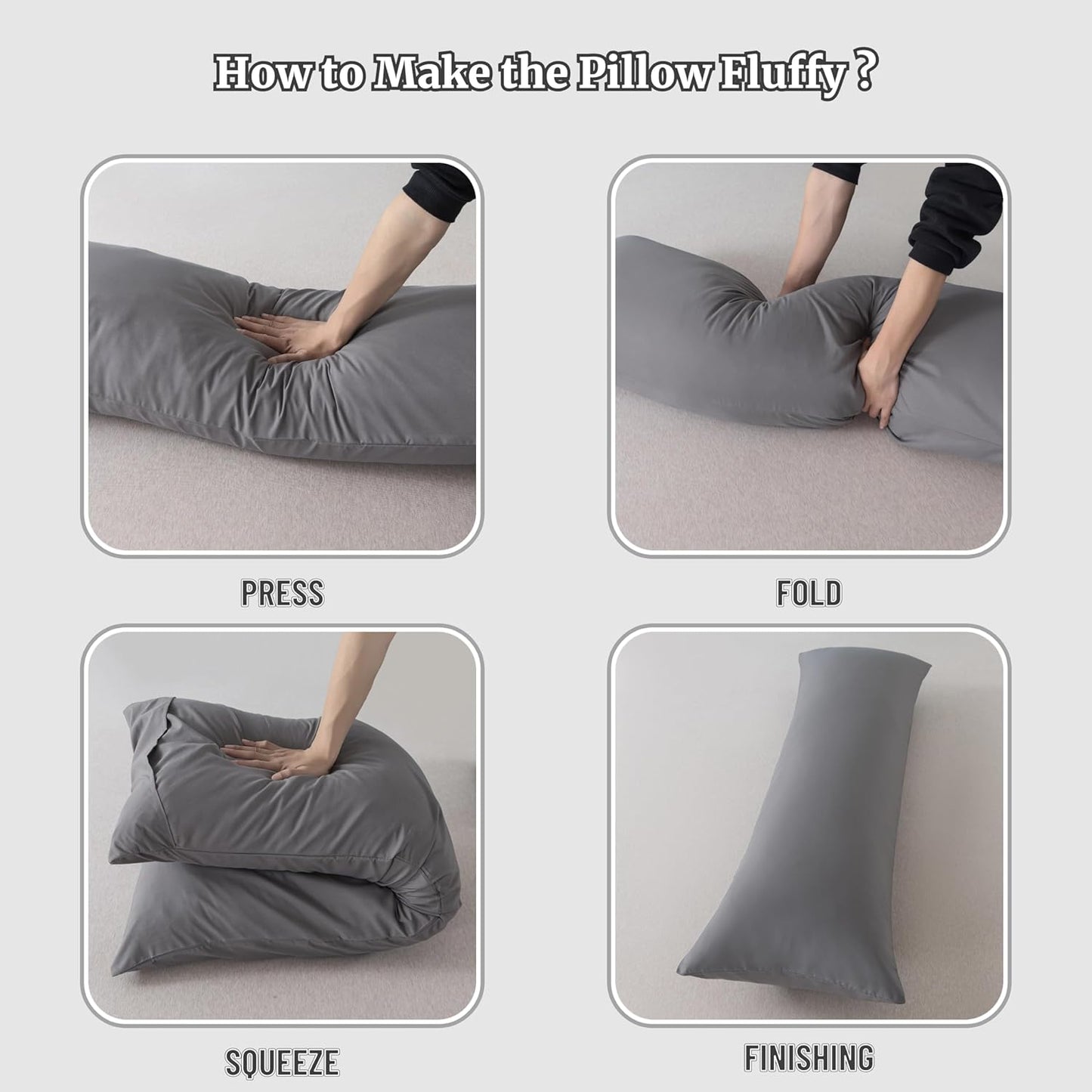 Ubauba Memory Foam Body Pillow with Cover, Full Large Body Pillows Insert for Adults with Envelope Closure Pillowcase, Firm & Fluffy Long Bed Pillows for Sleeping (20x54 inch, Dark Grey)