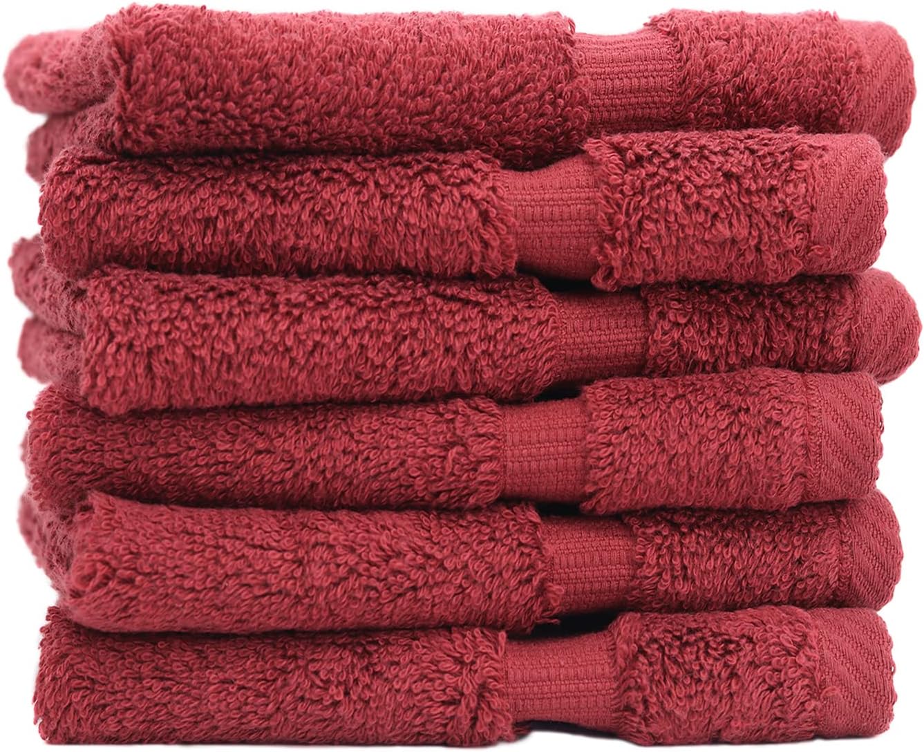 Luxury Hotel & Spa Collection, 100% Turkish Cotton 700 GSM Cloth, for Body wash, Makeup Remover & Facial Cleaning, Baby, face, Dobby Border Soft washcloths Towel Set 13" X 13", Cranberry, Set of 6