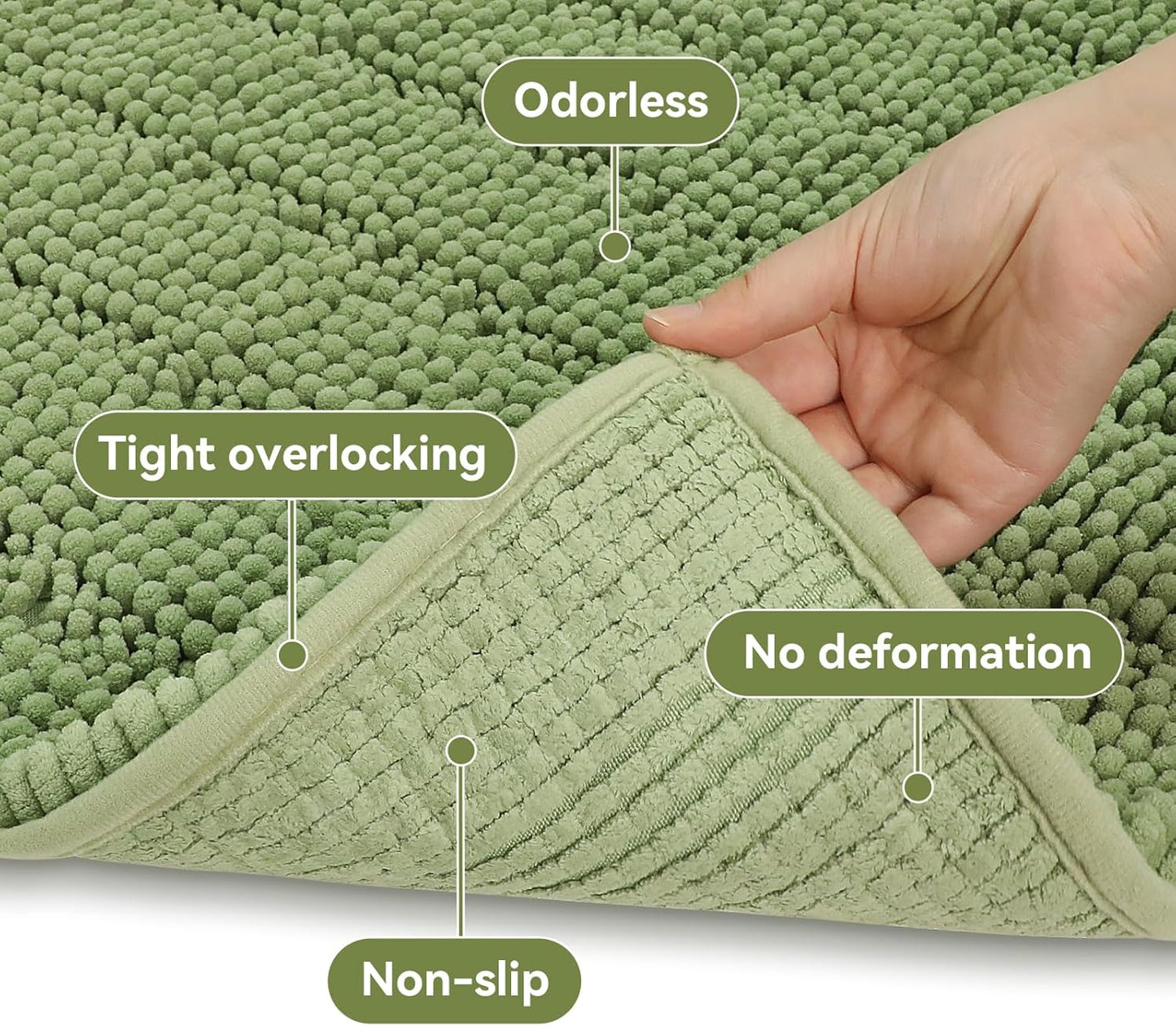 Bcoimo 70"×24" Chenille Bath Mat – Non-Slip with Backing Bath Rug Ultra-Absorbent and Machine Washable Bathroom Mat Quick-Dry Design. Ideal for Bathroom and Tub Areas