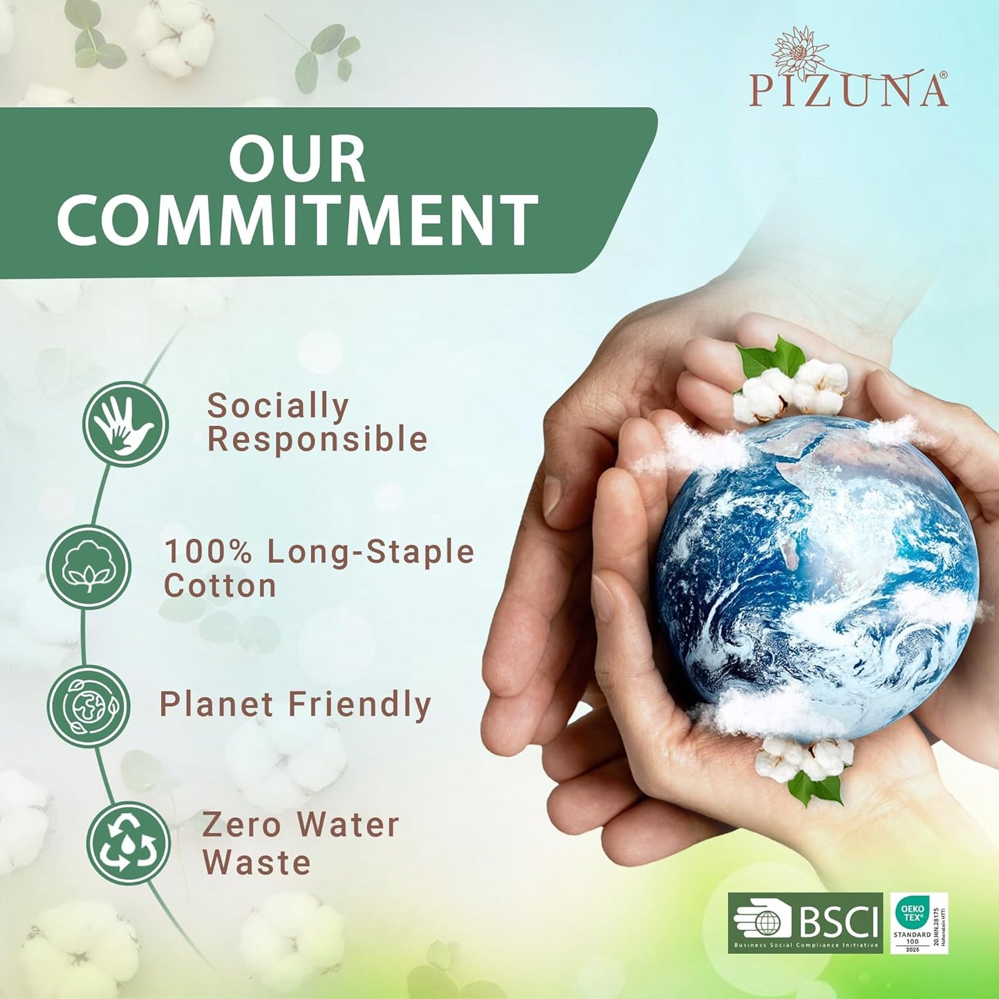 Pizuna Pure 100% Cotton Sheets Full Size, 800 Thread Count Long Staple Cotton Crisp Sateen Sheets with 15" Deep Pocket