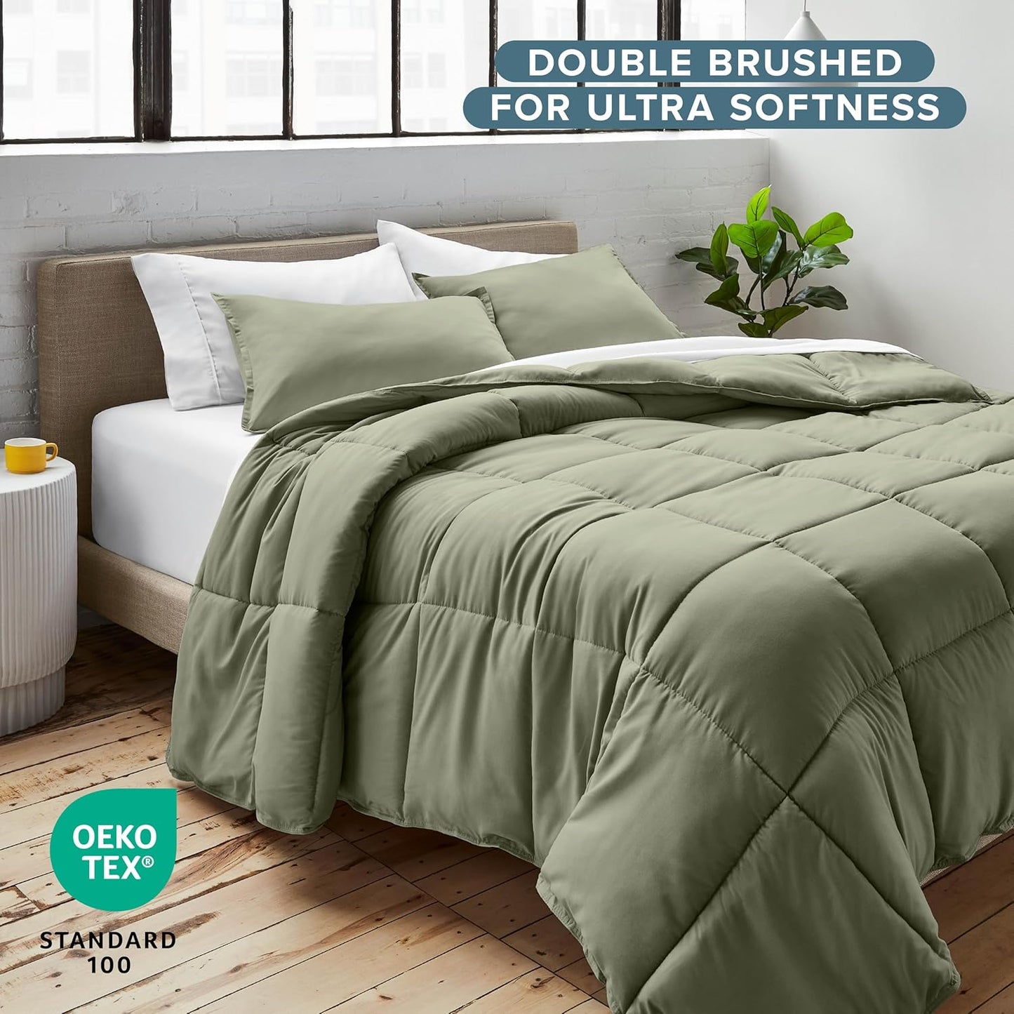 Bare Home Comforter Set - Oversized King Size - Ultra-Soft - Goose Down Alternative - Premium 1800 Series - All Season Warmth (Oversized King, Sage)