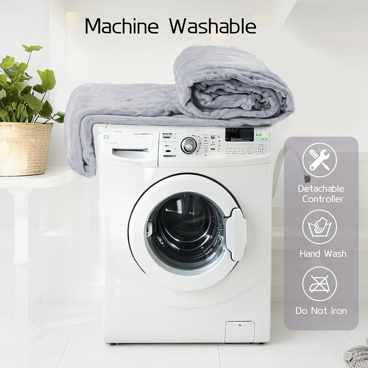 Electric Heated Blanket Queen Size 84x90 Inch - Ultra Soft Silky Flannel with Ribbed Texture, Dual Zone Controllers with 10 Heating Levels and 12 Hours Auto-Off Feature - Light Gray