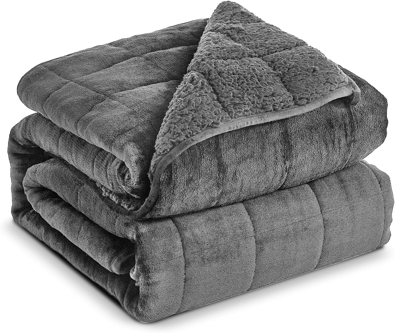 Sherpa Fleece Adult Weighted Blanket, 15 Pounds Dual Sided Soft Plush Blanket for Couch Bed Sofa, Heavy Thick Blankets with Glass Beads Great for Sleep, 60 x 80 inches, Dark Grey on Both Sides